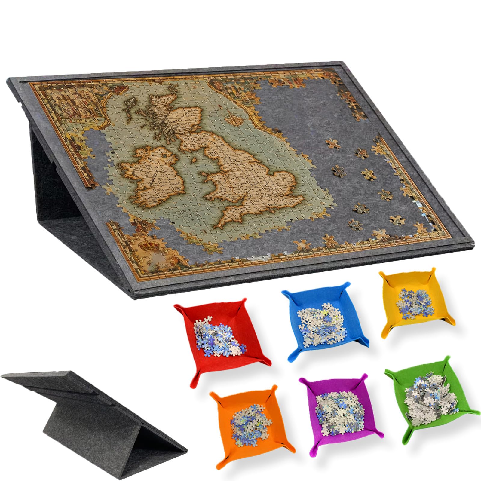 JCOTTON Tilting Jigsaw Puzzle Board 2 in 1 Design with Stand and Protective Cover, 3 Adjustable Angles Lightweight Felt Puzzle Board, Up to 1000 Pieces with 6 Trays for Living Room Adults & Teens