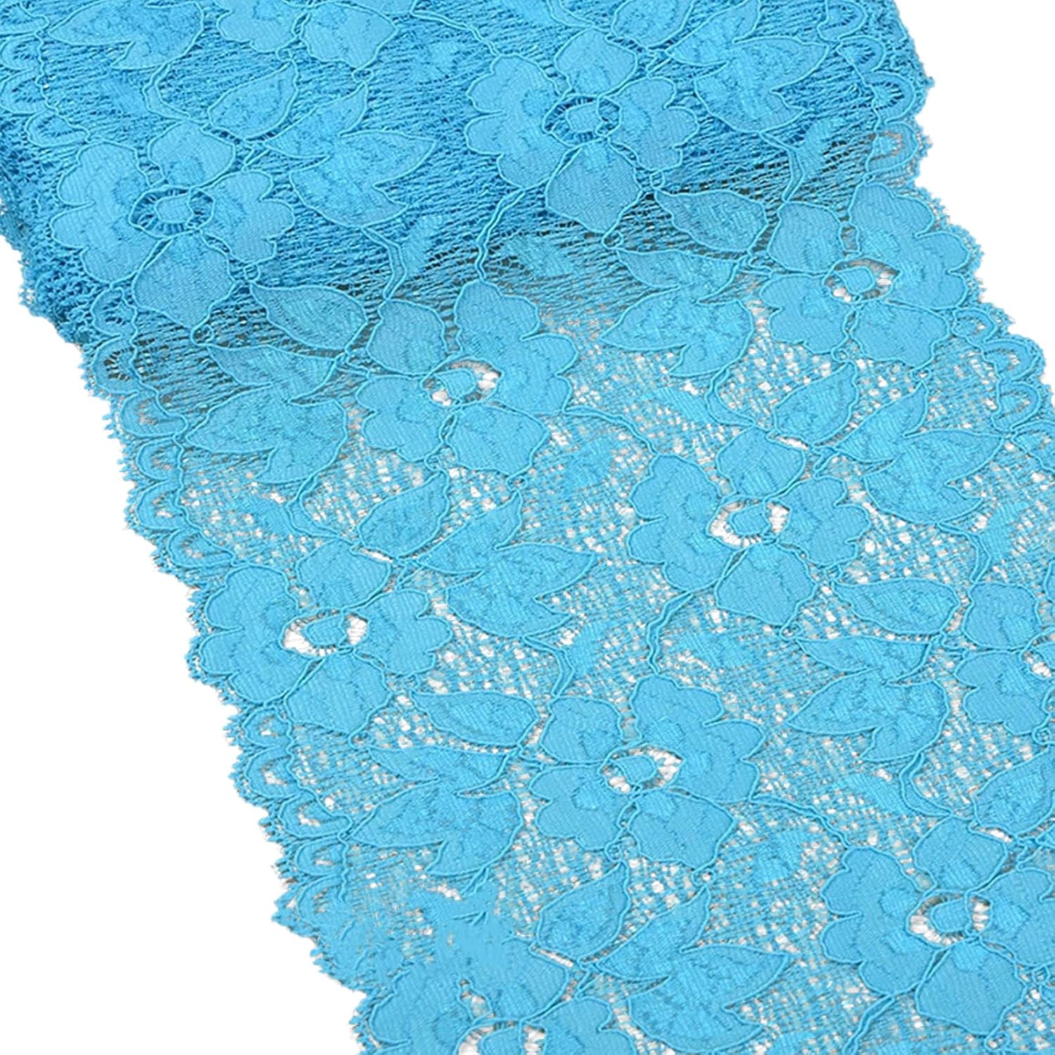 MSCFTFB 5 Yards Width 6.3 Inch Stretch Lace Trim Fabric Elastic Lace Flowers Ribbon for Garment Craft Embellishment Wedding Baby Shower Table Decorations (Black)