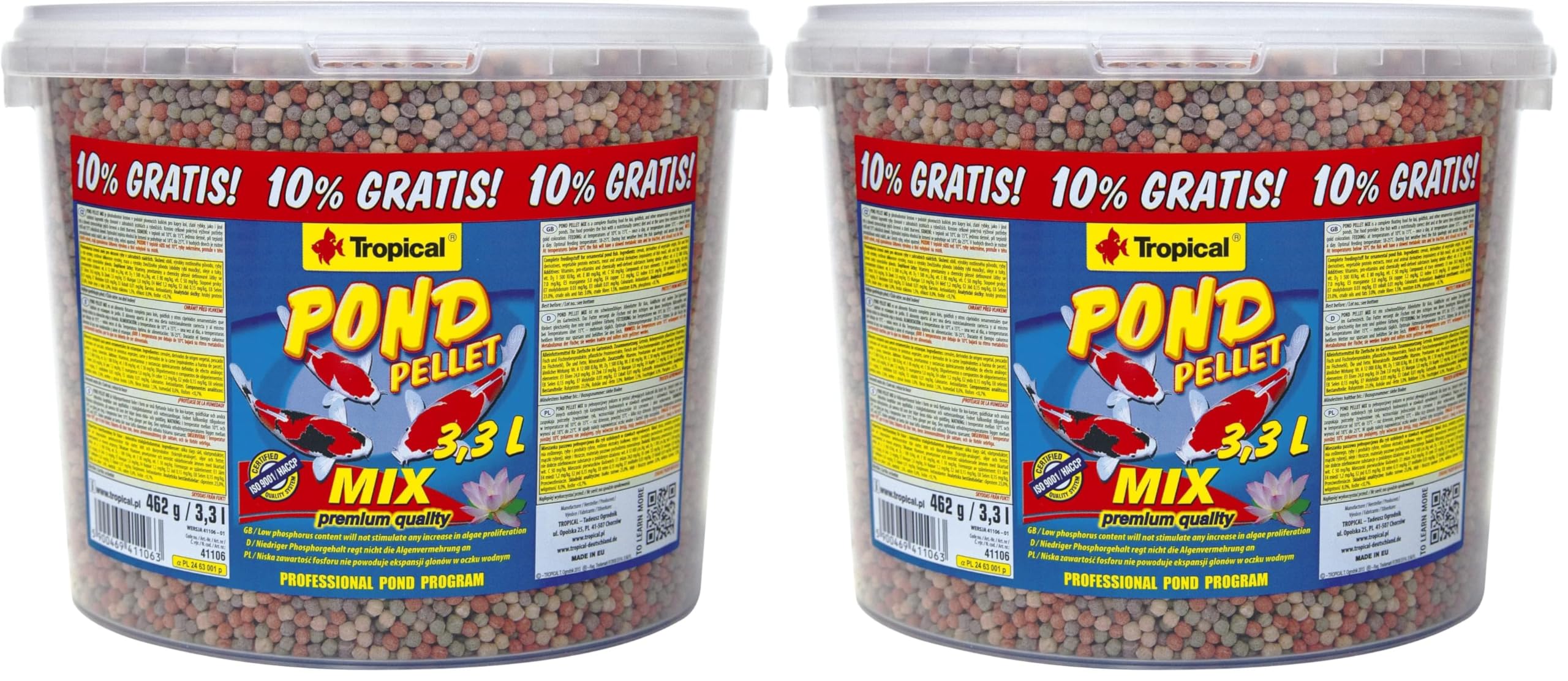 Pond Pellet Mix 3,3L / 462g - Alimento Flotante básico para Peces de Estanque, bajo Contenido en fósforo no favorece la proliferación de Algas (Paquete de 2)