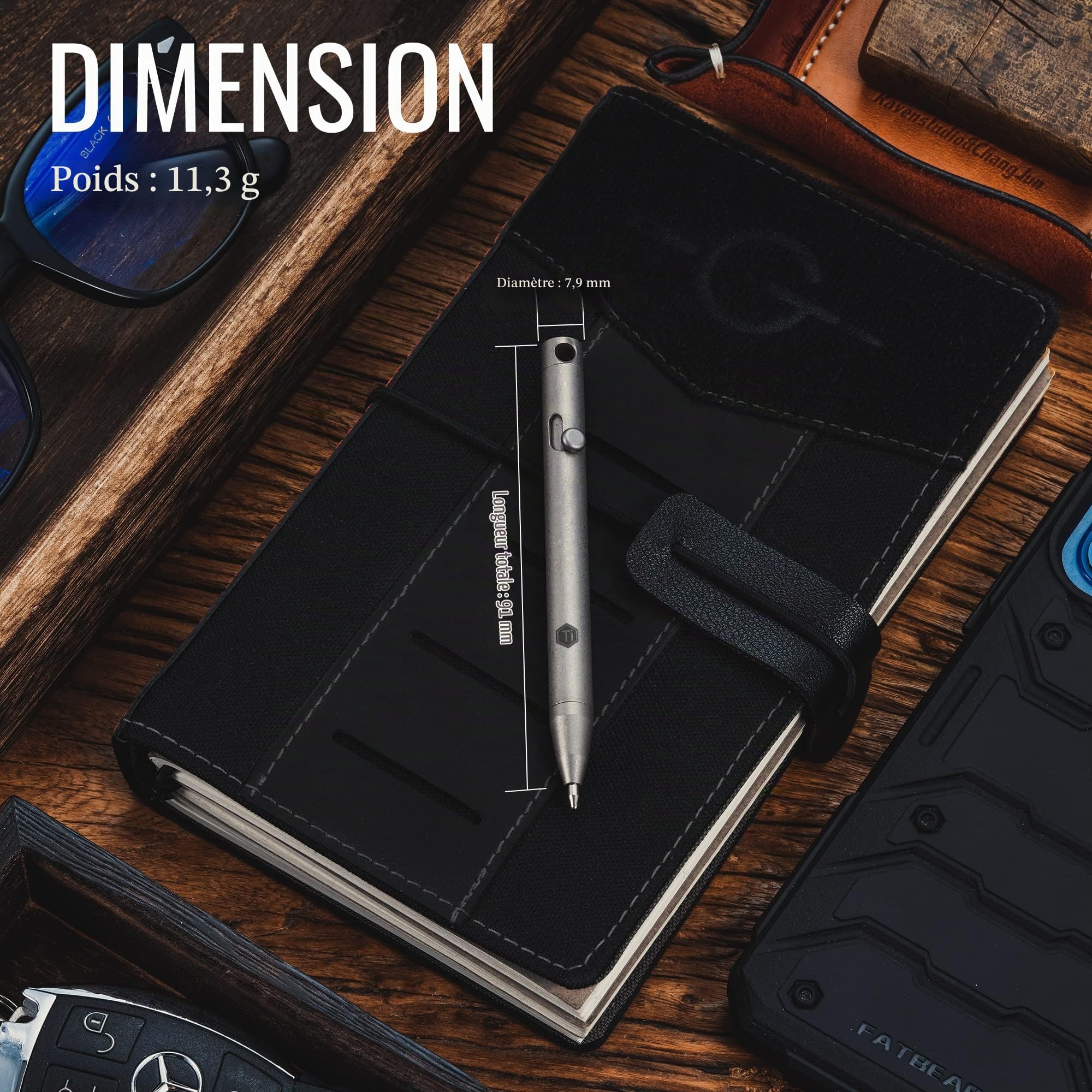 KeyUnity KP00 Stylo À Bille En Alliage De Titane Avec Recharges Bonus, Stylo En Métal Rétractable Pour Une Utilisation Quotidienne Signature, Pointe Fine, Encre Noire (délavé)