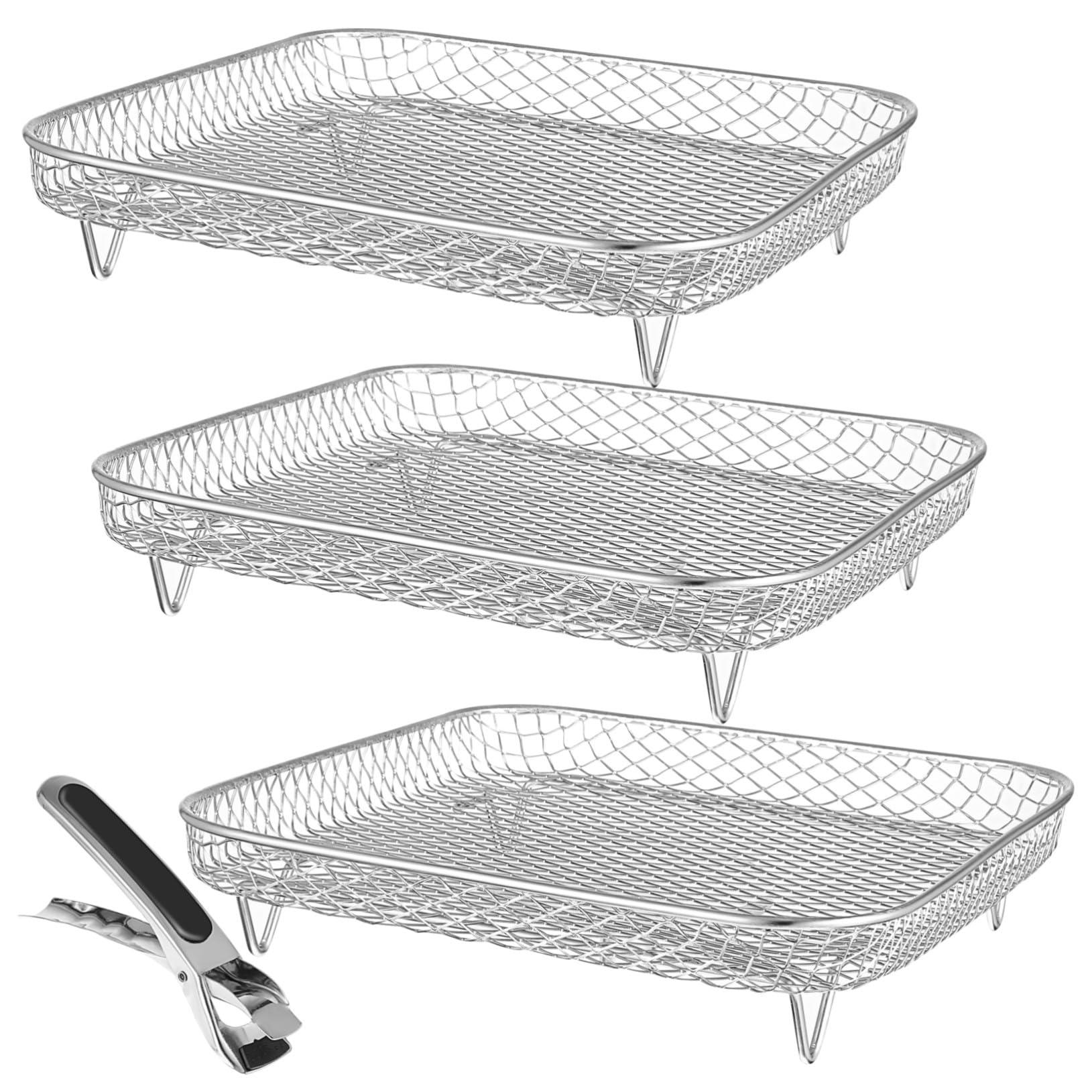 Rejillas Apilables de Acero Inoxidable 3 Piezas, Diseño Multicapa sin Rebabas para Freidora de Aire Ideales para Cocina en Casa y Restaurantes