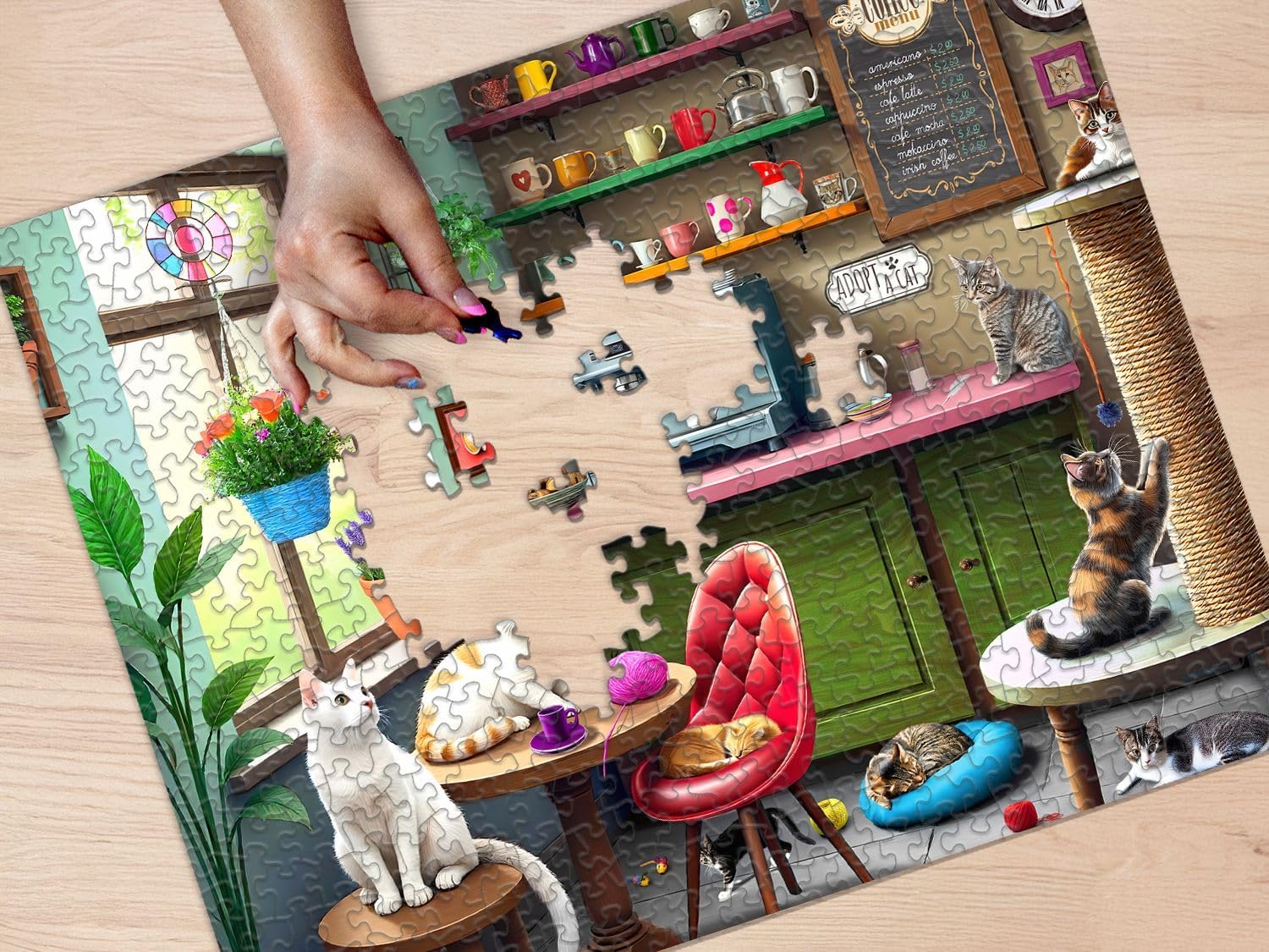 Springbok Cat Cafe 500 Piece Jigsaw Puzzle for Adults - Kittens in a Coffee Shop - Unique Cut Pieces - Made in USA