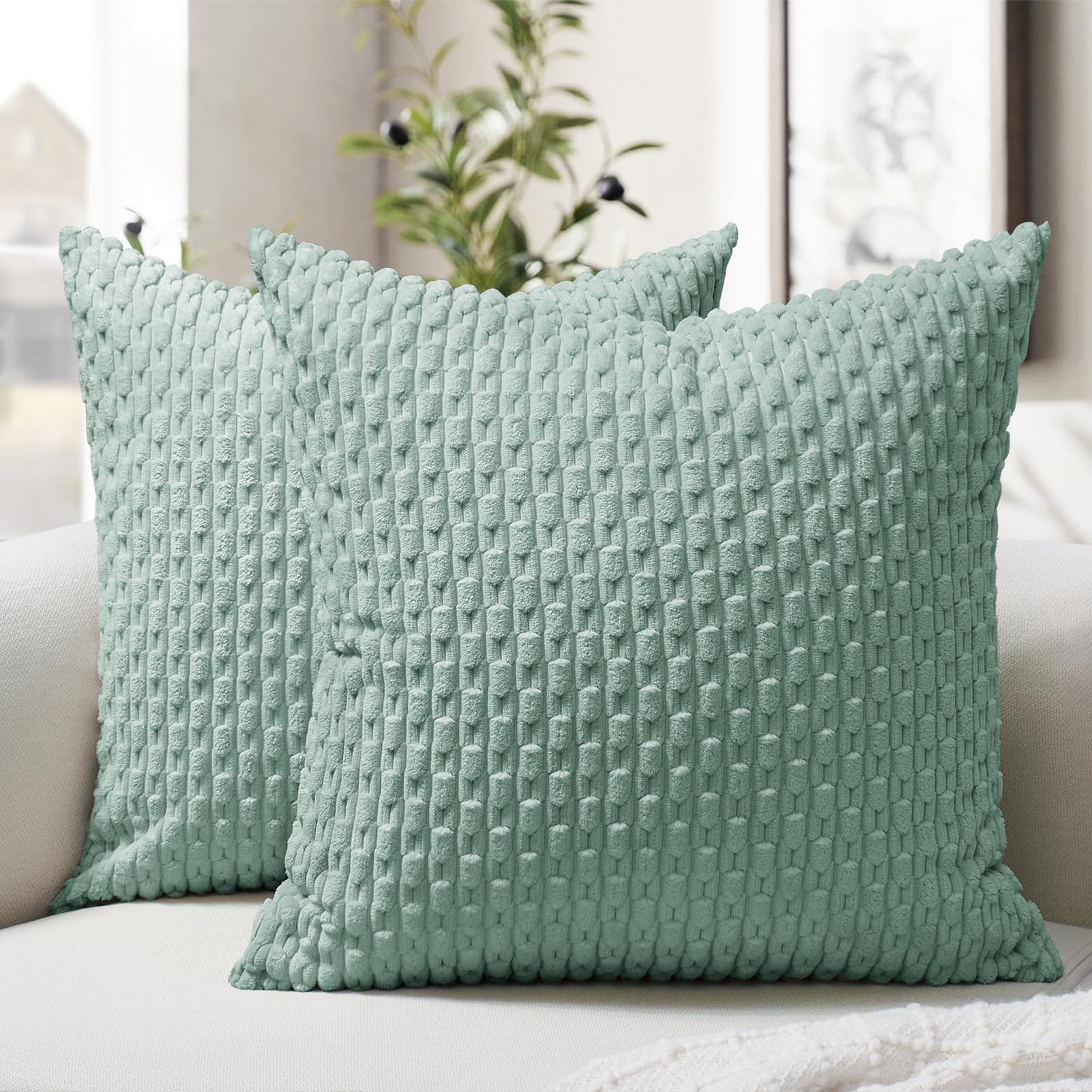 Softalker Kissenbezug 30x30 Frühling Mintgrün 2er Set Cord kleine Kissenhülle Kissenbezüge Sofakissen Dekokissen Throw Pillow Covers Couchkissen deko Wohnzimmer Schlafzimmer Kinderzimmer Sofa Ostern