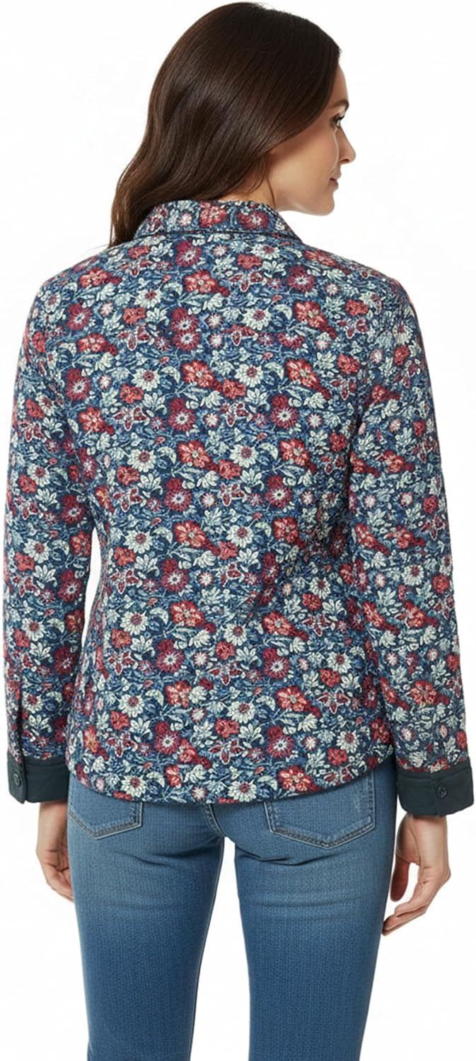 LA CERA Women's Quilted Floral Cotton Jacket – Button-Down with Pockets, Plus & Petite Sizes - Image 2