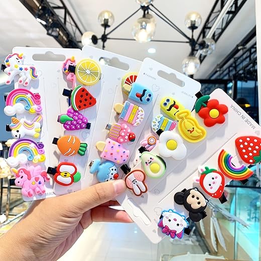Saavi Cute Cartoon Hair Clips for Girls – Set of 20 Pcs Colorful Hair Clips | Unicorn, Fruits, Animals & More | Non-Slip, Soft Grip Hairpins for Toddlers & Children