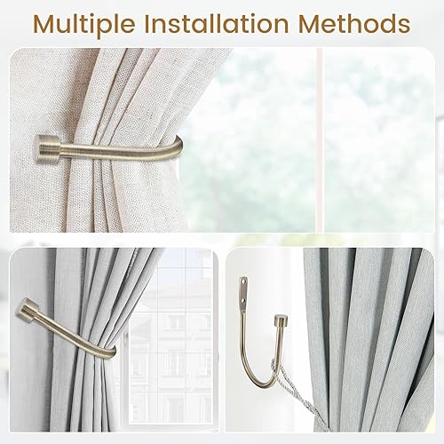 Miniatura 5 de Soportes de Cortina 2 piezas, Soportes Laterales de Cortina de Hierro Fundido Sólido y Resistente para Pared, Ganchos de Cortina para Tirar hacia