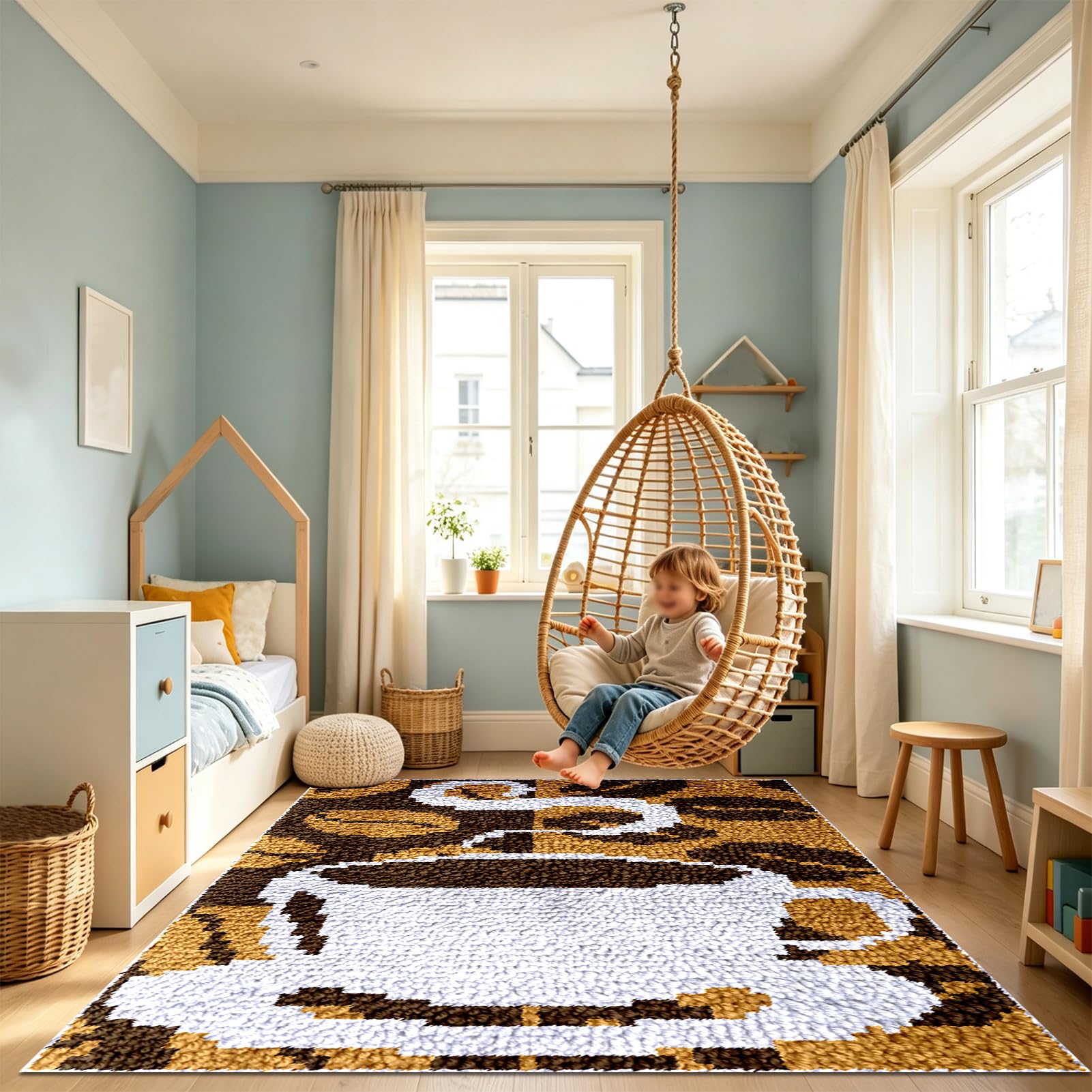 QUIYAEZY 55x75 cm Zestaw dywaników szydełkowych z wiązanymi ściegami, zestaw szydełkowy do ściegów, DIY haczyki zatrzaskowe, tworzenie dywanów i płótna, dywaniki do wystroju domu