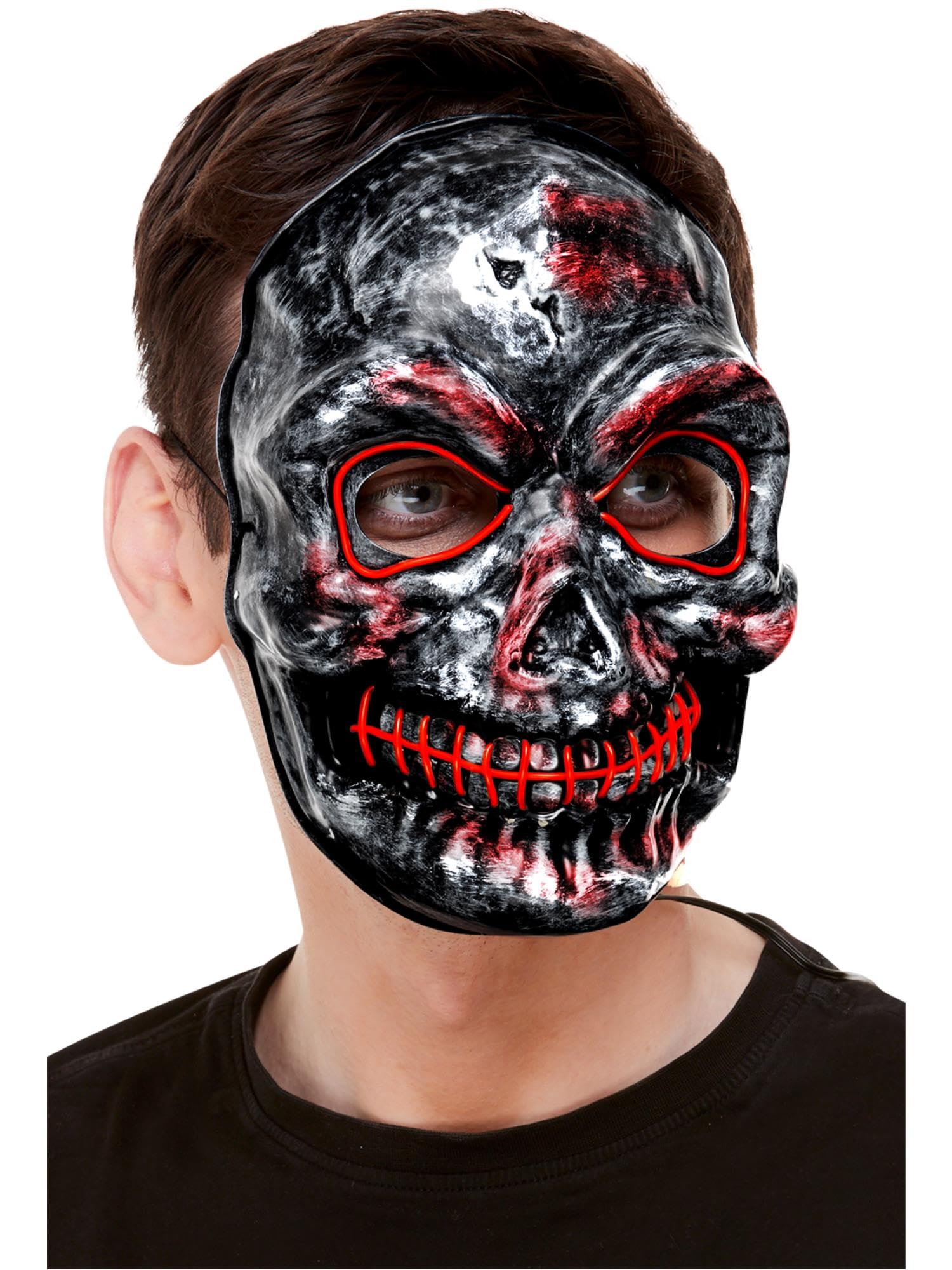 Smiffys Skeleton Mask, Light Up, Grey with Elastic Strap, Halloween Fancy Dress Accessory, Skeleton Dress Up Masks - Image 3
