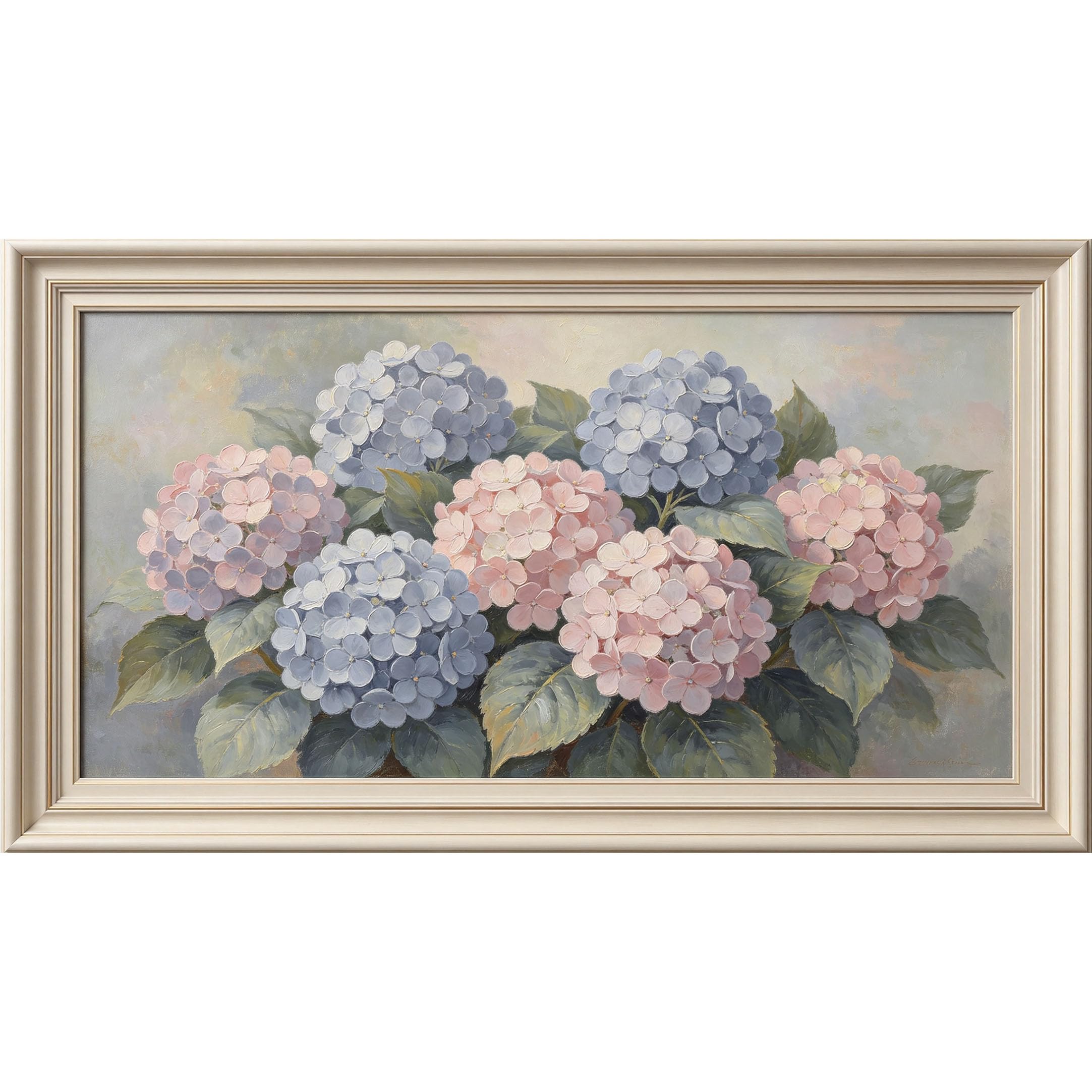 QZLITHOTIC 50×100cm 3D Framed Wall Art， Botanical Hydrangea Blossom Oil Painting Style Self?Adhesive Mural， Water?Activated Peel & Stick Fabric Decor Wall Decal for Bedroom Living Room