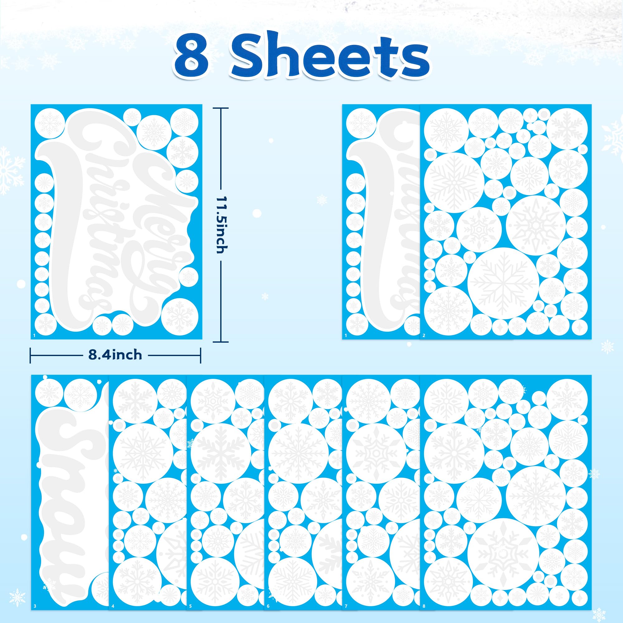 335Pcs Snowflake Christmas Window Clings - Christmas Decorations Snowflake Christmas Window Decorations Stickers for Glass Windows Indoor Wtiner Holiday Office Bedroom Decor (8 Sheets)