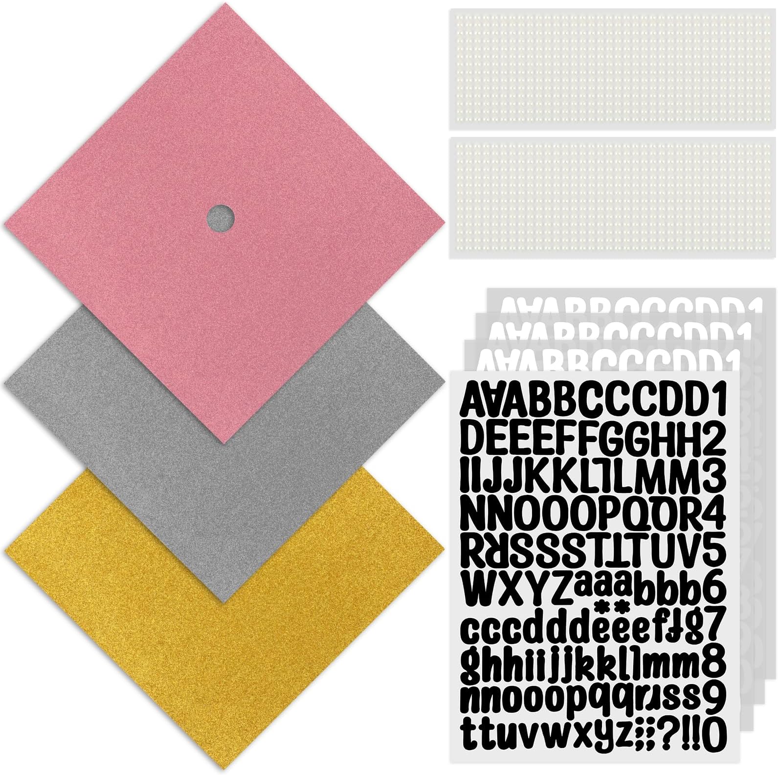 Graduation Cap Decorations, 4 Sheets Alphabet Stickers with 2 Pcs Self Adhesive Pearl Diamond Sticker and 3 Pcs Glitter Paper, Letters Numbers Kit for Mailbox, DIY Craft, Decoration Arts