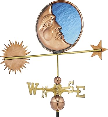 Good Directions Stained Glass Moon Weathervane, Pure Copper