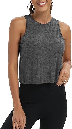 Miniatura 2 de Mippo - Camisetas de entrenamiento para mujer, con espalda abierta, sin mangas, camisetas atléticas, de gimnasio, yoga, de corte corto, holgadas