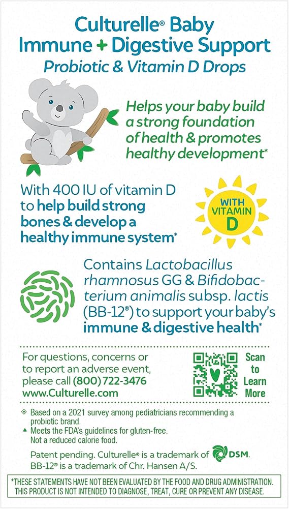 Culturelle Baby Probiotic Drops + Vitamin D, Immune & Digestive Health Support for Babies, Infants & Newborns 0-12 Months, 30 Day Supply, Gluten Free & Non-GMO, 9ml