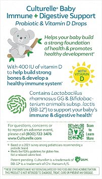 Culturelle Baby Probiotic Drops + Vitamin D, Immune & Digestive Health Support for Babies, Infants & Newborns 0-12 Months, 30 Day Supply, Gluten Free & Non-GMO, 9ml