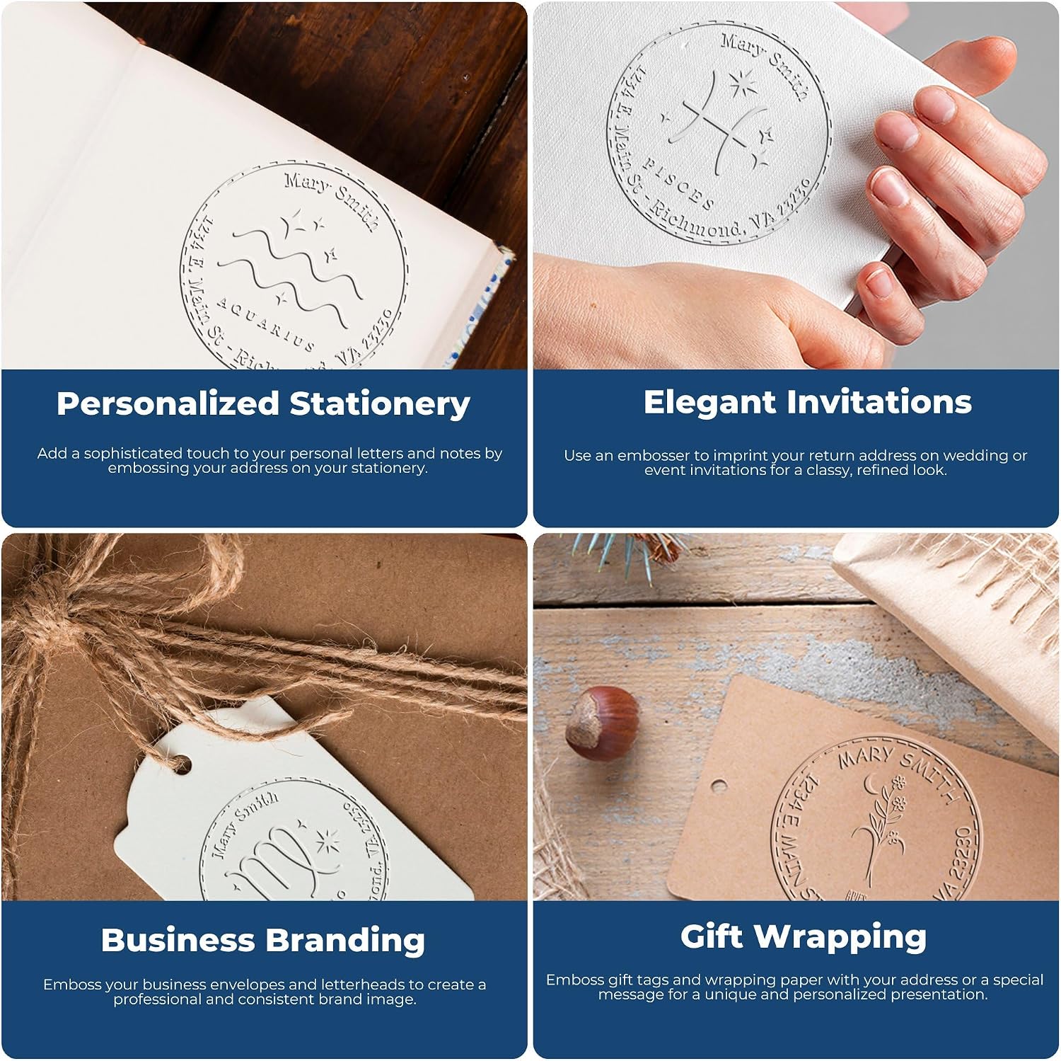Custom Made Home Address and Name Embossed Stamp, Personalized Desk Embosser for Envelopes and Paper, Ideal for Mystic Art Collectors, Unique 1-5/8 Size, Desk Elusive Masons Design