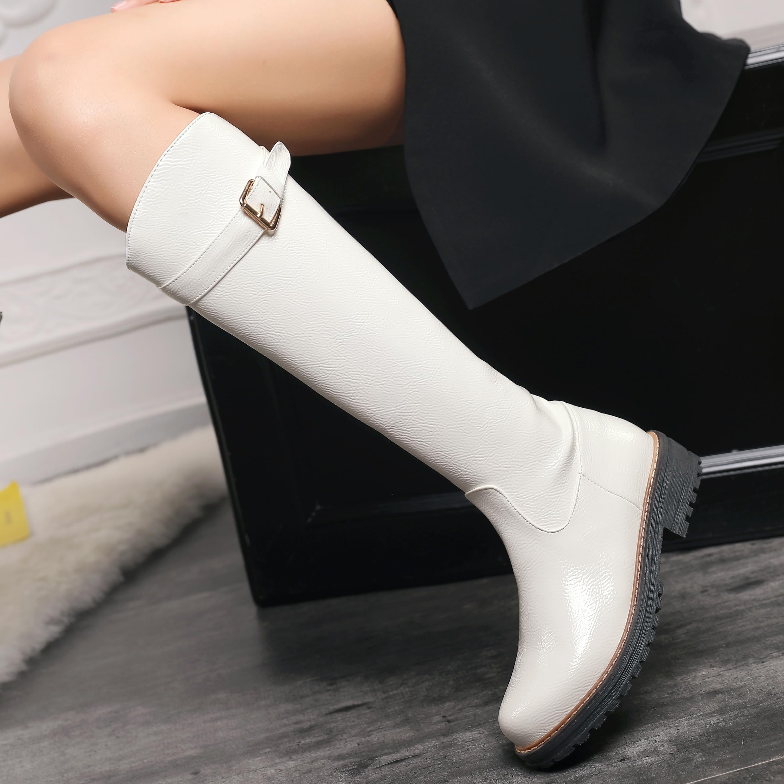 Botas altas clásicas de tacón bajo con cremallera para mujer