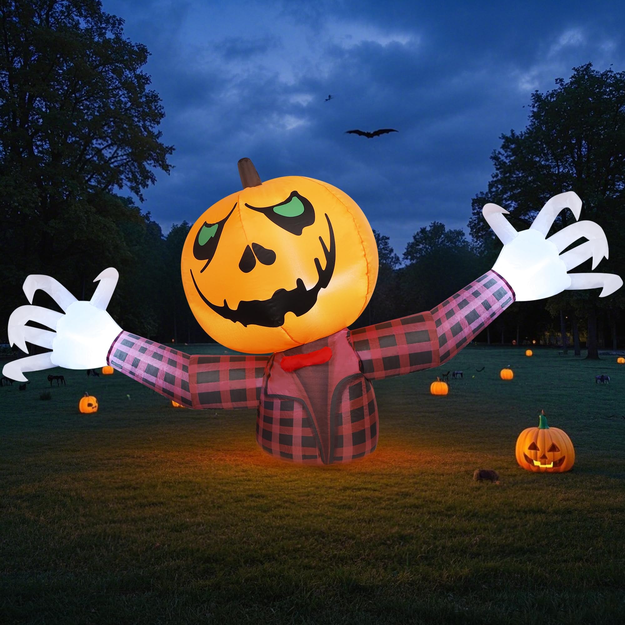 Youngfan Halloween nadmuchiwany duch dyni o długości 7 stóp Nadmuchiwany duch dyni Jack-O-Lantern na zewnątrz ze światłami LED, idealny na podwórko, ogród, imprezę i uroczystości
