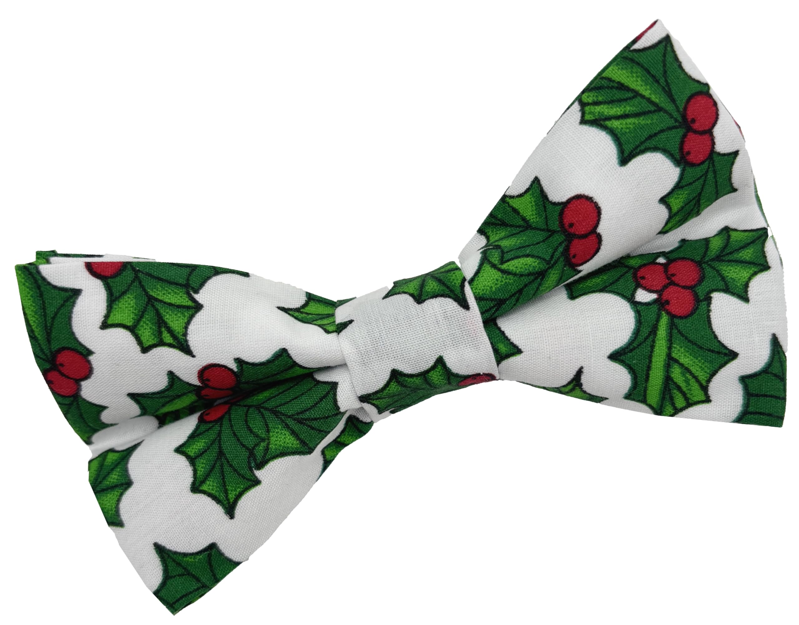 Great British Tie Club Christmas Bow Ties 100% Cotton (Various Designs) (Bold White Holly)