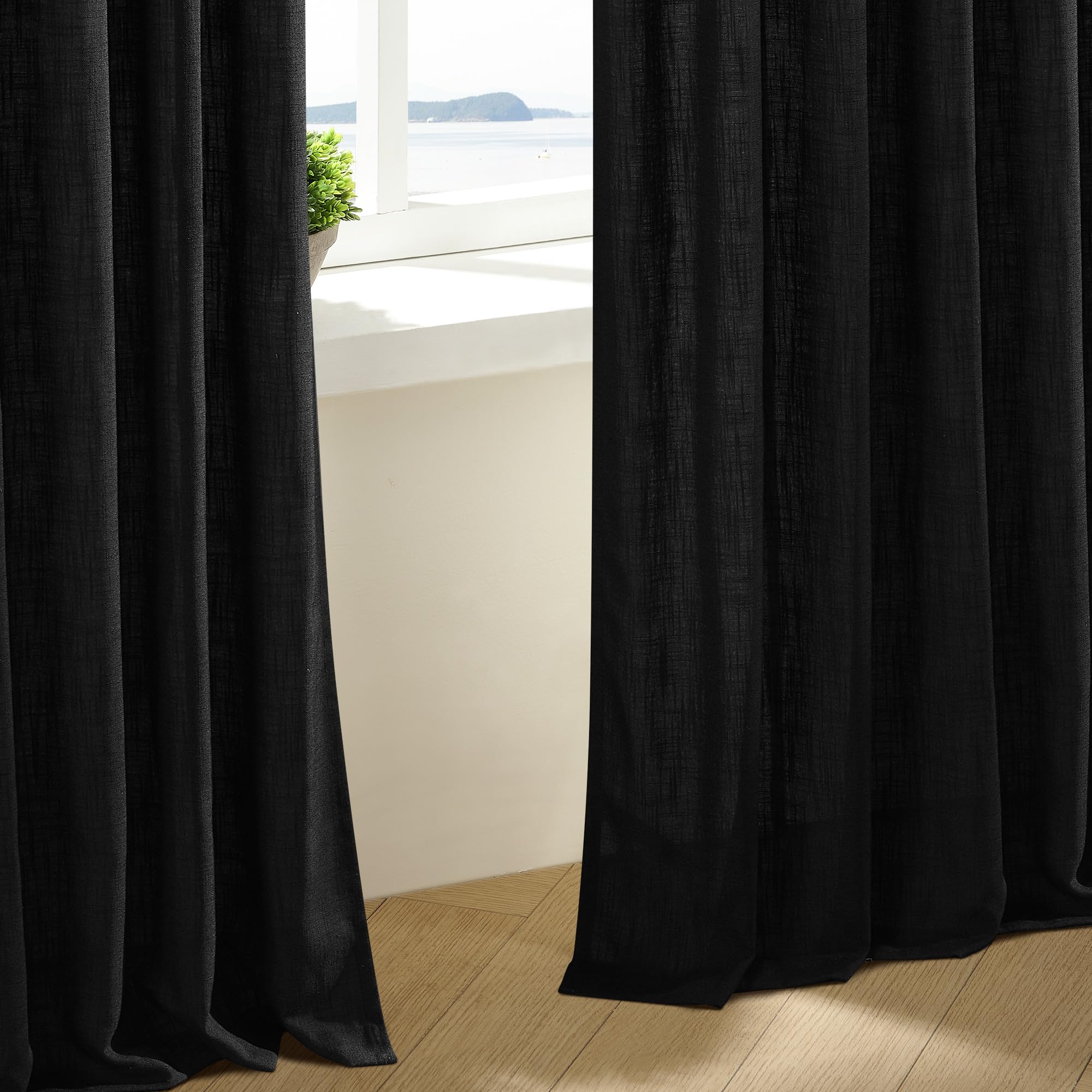 Amazon.com: TWODRAPES Black Linen Semi Sheer Curtains 90 Inches