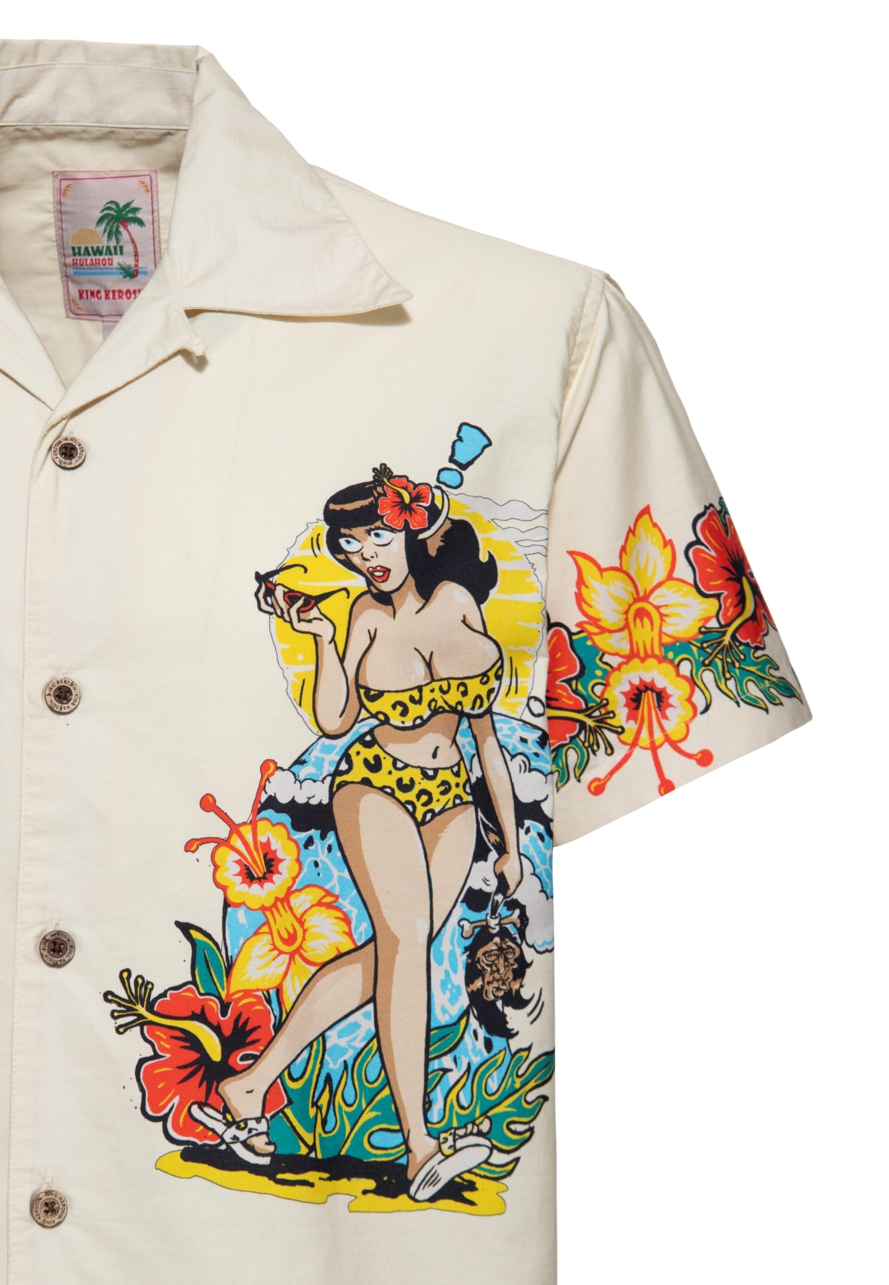 King Kerosin Herren Hawaii · Hemd · Kurzarm · Hawaiian Shirt · Artwork · Cartoon · Print · Monster · Surfer · Vintage · Retro · 50s · Rockabilly · Bio Baumwolle · I Make My Dreams Come True