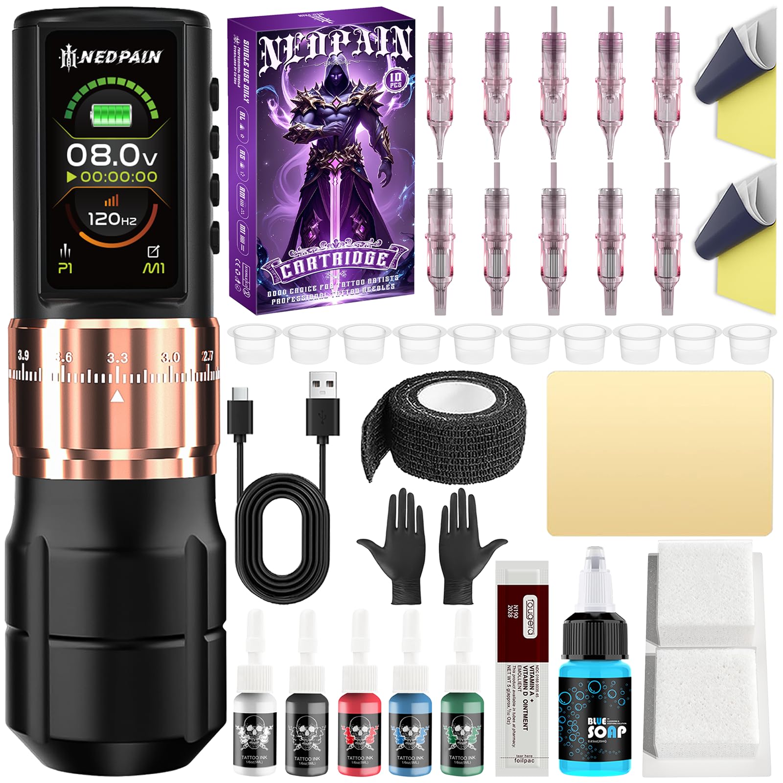 2400mAh Wireless Tattoo Pen Kit with Ink and Needles for Beginners
