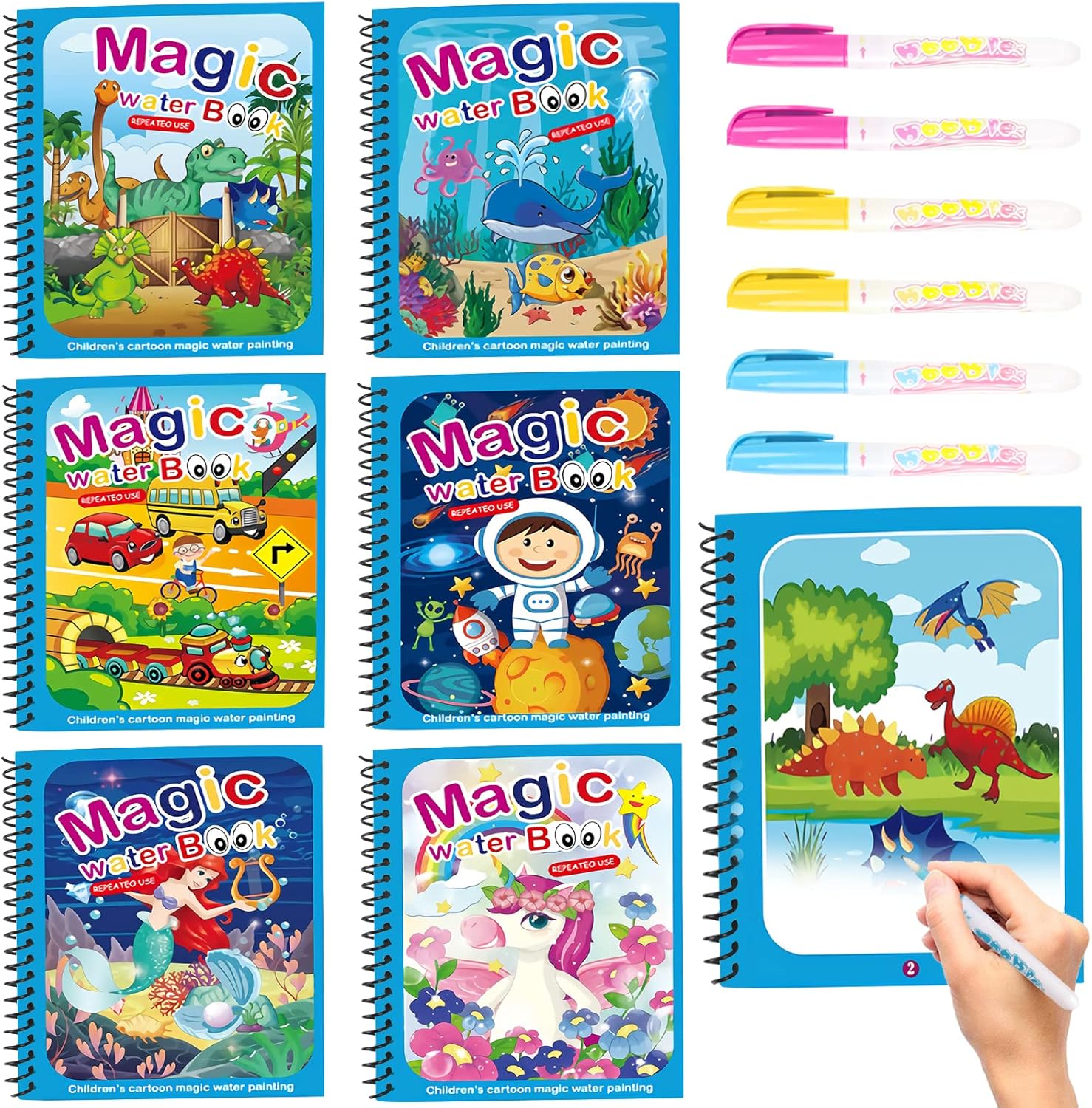 Shinybox Wassermalbücher, 6 Stücke Wasser Malbuch, Wiederverwendbares
