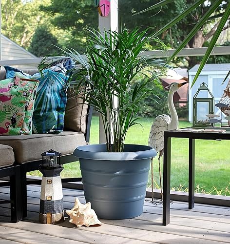 Miniatura 3 de The HC Companies Maceta Marina de 16 pulgadas, ligera, de plástico, para interiores y exteriores, para hierbas y flores, color gris cálido