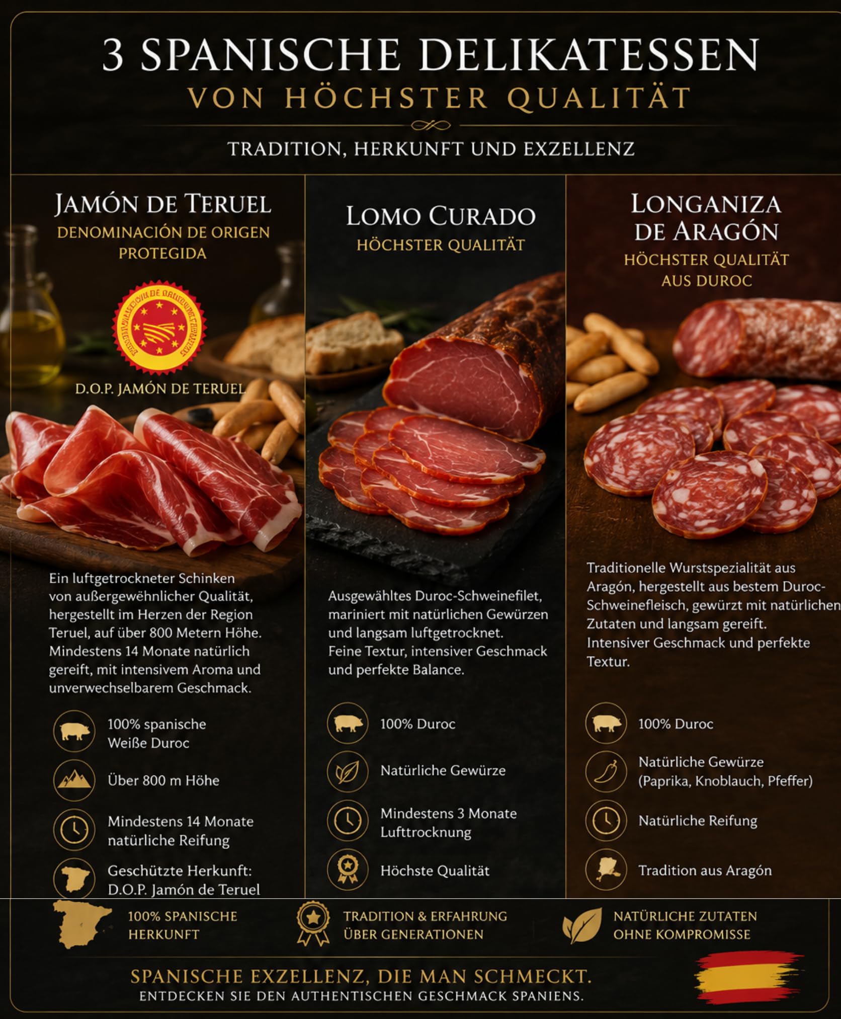MARIA GOURMET Präsentkorb Tapas-Abend Feinkost Geschenkset Spanisch Spezialitäten Delikatessen Geschenkset Natives Olivenöl Extra Schinken Würstchen Box 2