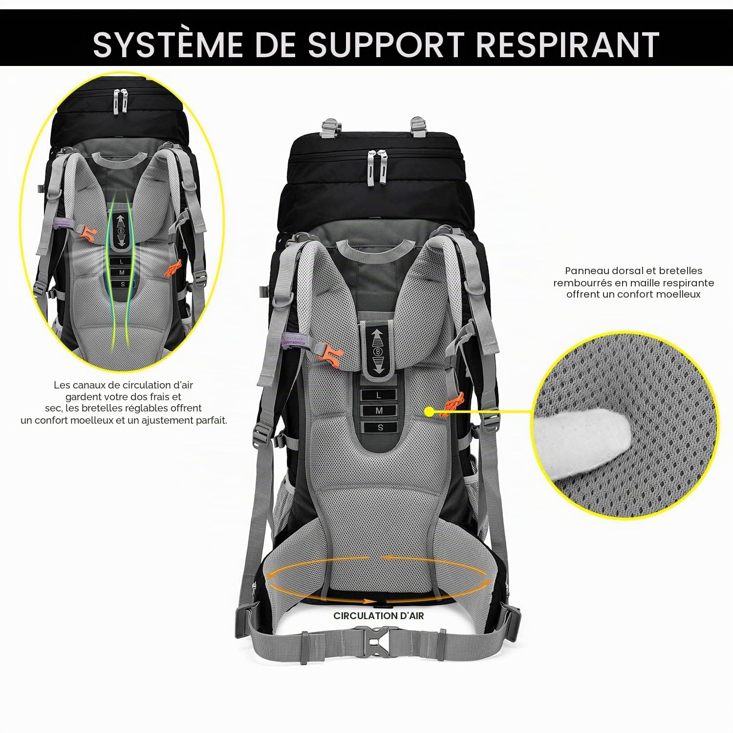 MOUNTAINTOP 80L Sac à Dos de Randonnée pour Homme Femme Sac à Dos Trekking avec Housse de Pluie Sac à Dos Voyage pour Camping, Randonnée, Trekking, Sports de Plein Air