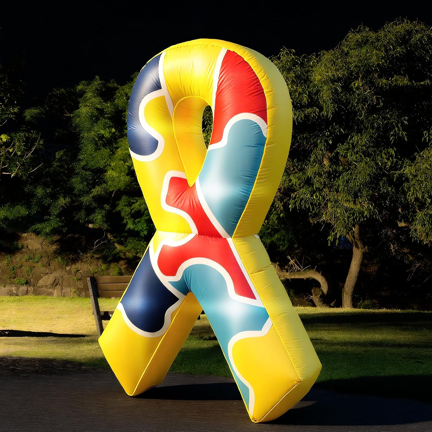 6ft Autism Awareness Inflatable Colorful Puzzle Pieces Ribbon Outdoor Decoration Blow up Autism Awareness Month Yard Decoration with LED Lights Blower Yard Sign for Event Supply Lawn