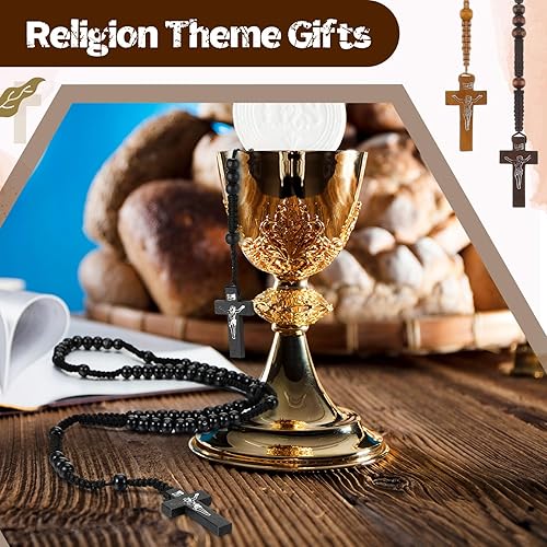 Miniatura 4 de 24 piezas de rosario de madera, rosario católico, cuentas talladas en madera con cruz de Jesús, rosario de primera comunión, a granel con bolsas de