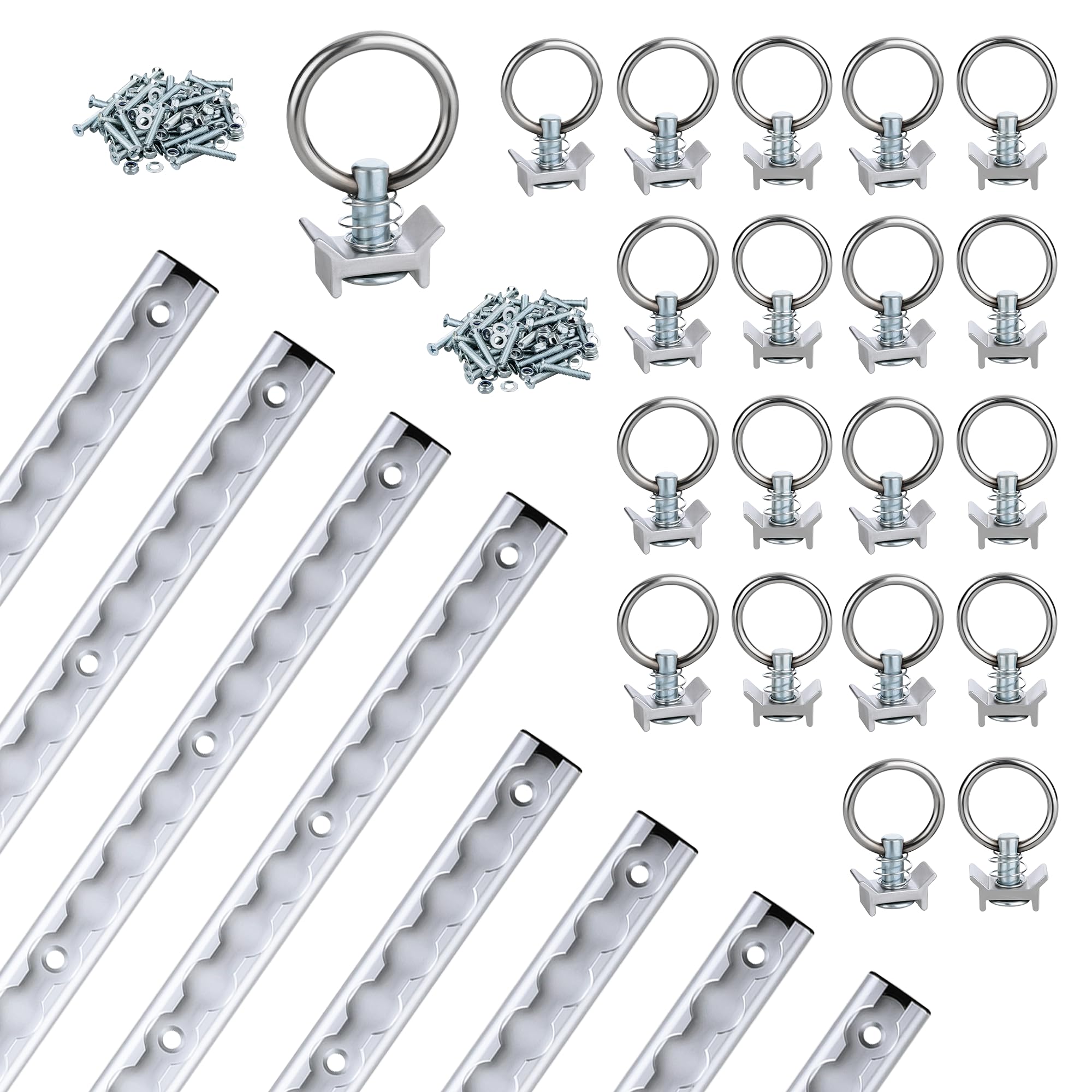 Airlineschiene 8 x 1m Set + 20 Single Fitting & Befestigungsschrauben | Eloxiertes Aluminium | Zurrschiene mit Endkappen & Fittingen | Für Anhänger, Wohnmobil, PKW, LKW