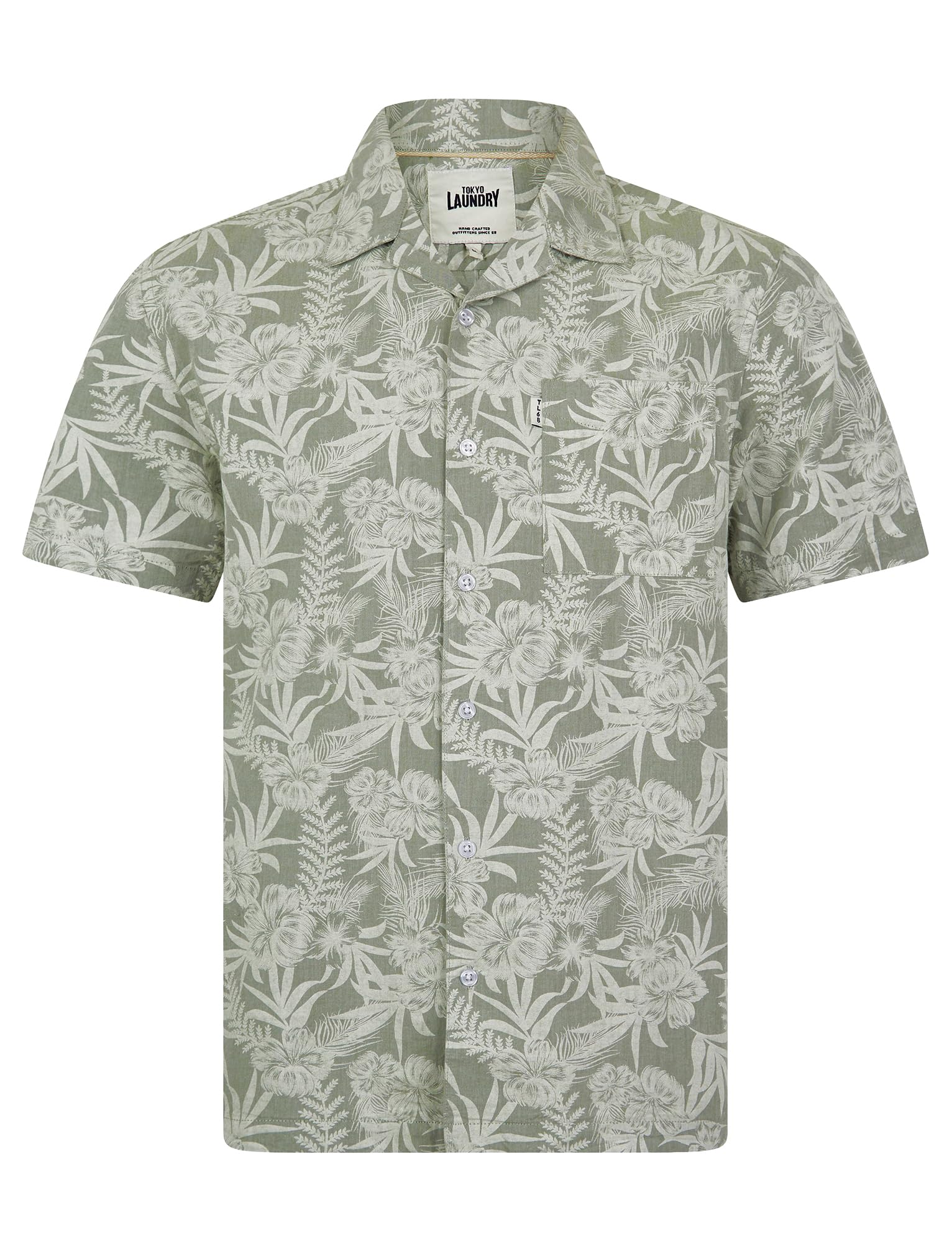 Tokyo Laundry Men's Cotton Floral Print Short Sleeve Open Cuban Collar Hawaiian Shirt