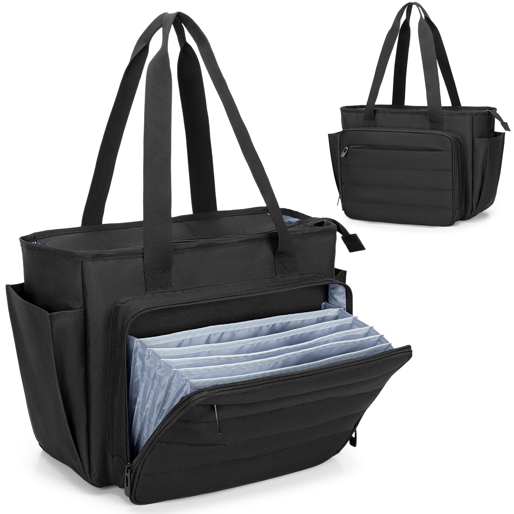 CURMIO Borsa Insegnante Donna con Scomparto Organizzatore di File, Nero | Custodia per PC Portatili, Tasche Interne Multiple, per Insegnanti/ Infermiere/ Università/ Affari, Solo Borsa