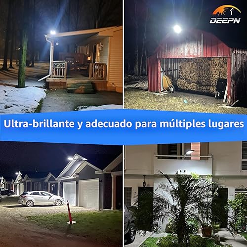 Miniatura 7 de Deepn Luces solares para exteriores, IP66 impermeables para exteriores, 6500 K del anochecer al amanecer, luces de inundación de seguridad solar con