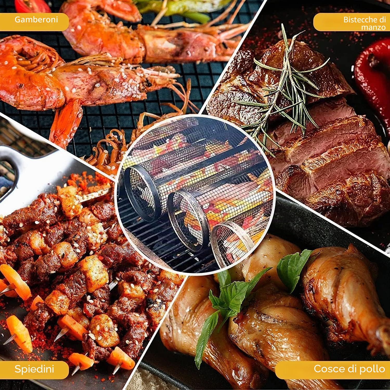 Cestino per griglia arrotolabile, cestino per grigliare all'aperto, barbecue rotondo in acciaio inox, griglia per barbecue, portatile da campeggio all'aperto, per verdure, patatine, pesce