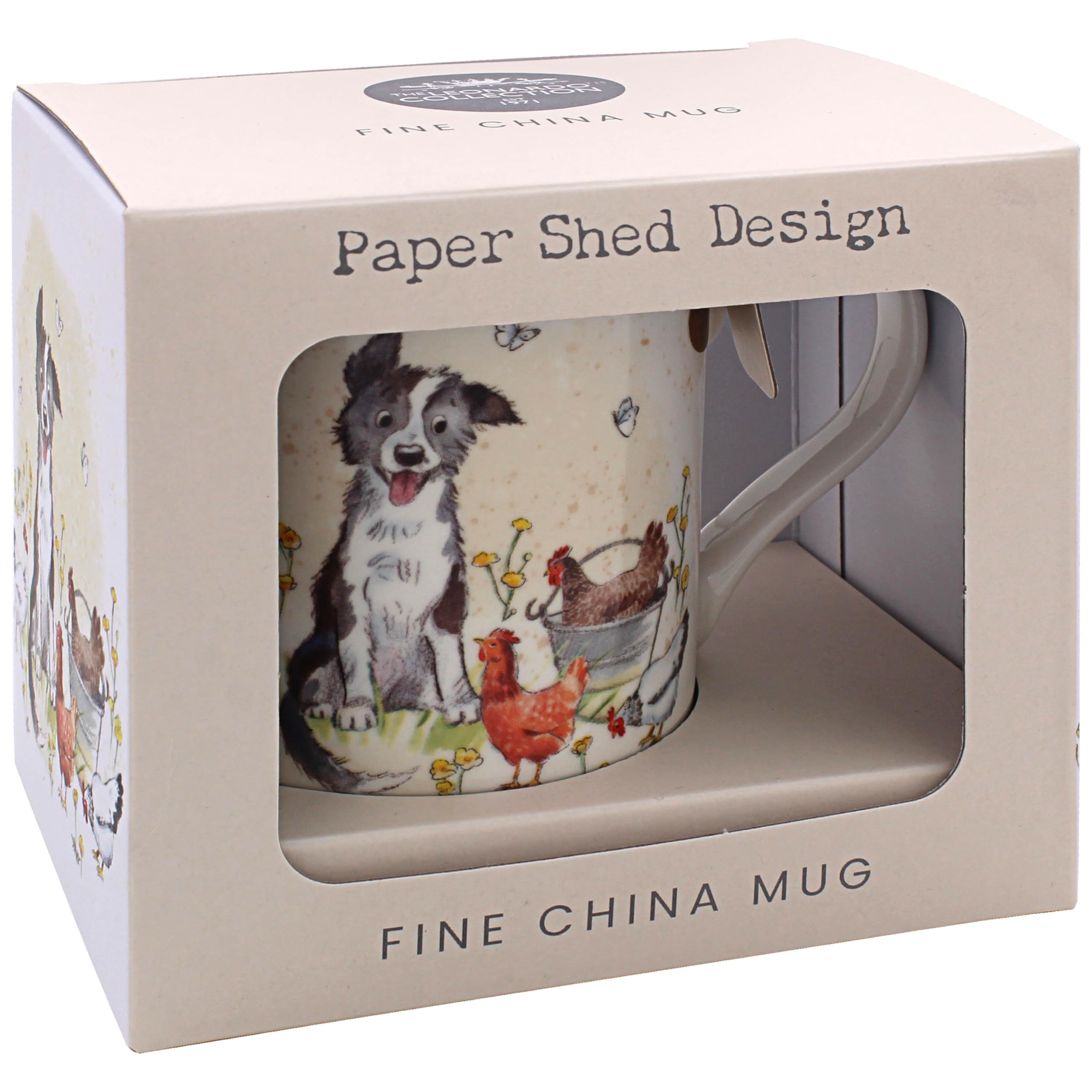 The Leonardo Collection Paper Shed Design Collie & Hens Mug for Home & Kitchen | Stylish Ceramic Mugs for Tea & Coffee | Lovely Cup Set for Mens Gifts & Birthday Gifts for Women