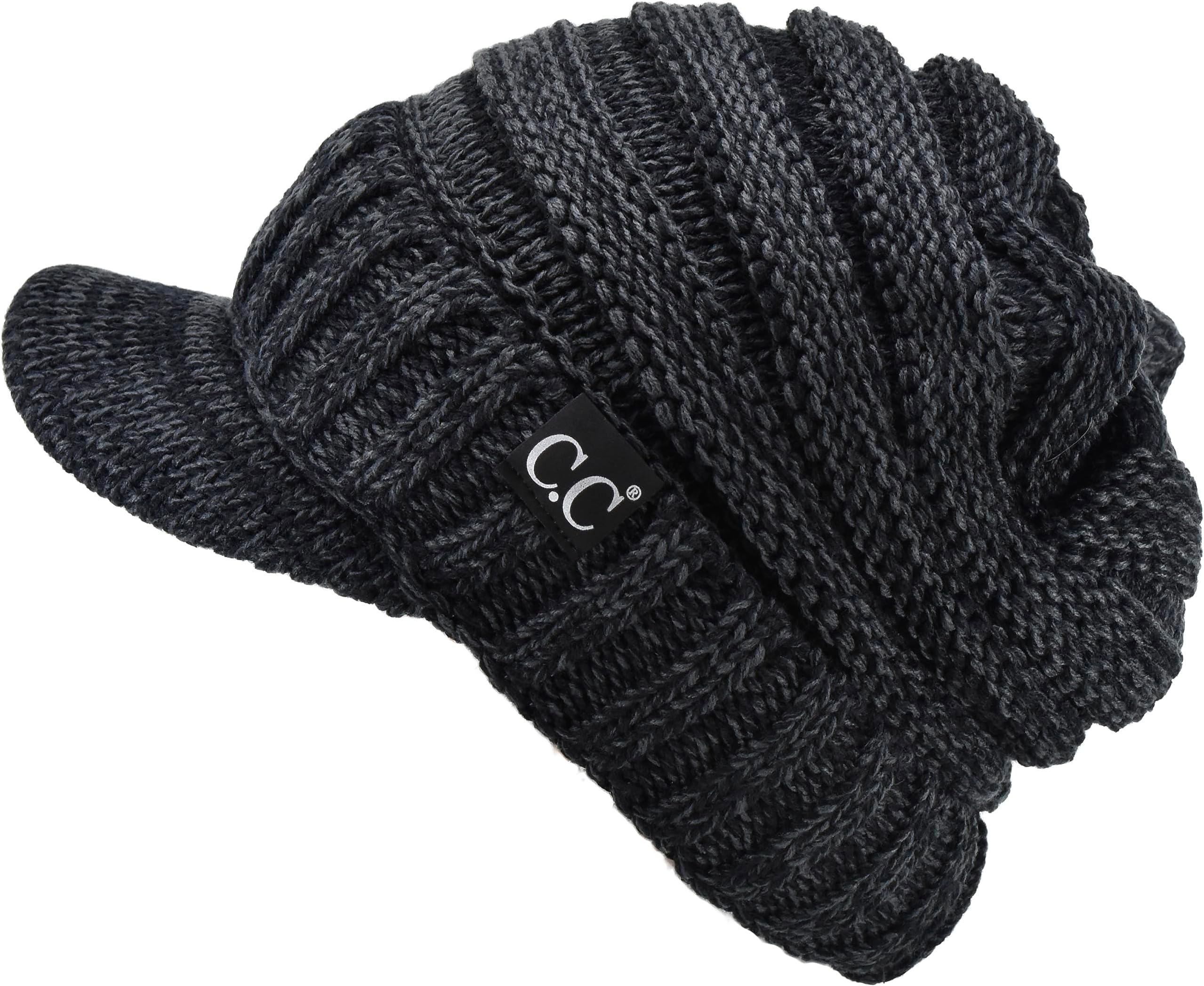 Trendy Warm Oversized Chunky Soft Oversized Ribbed Slouchy Knit Hat with Visor Brim