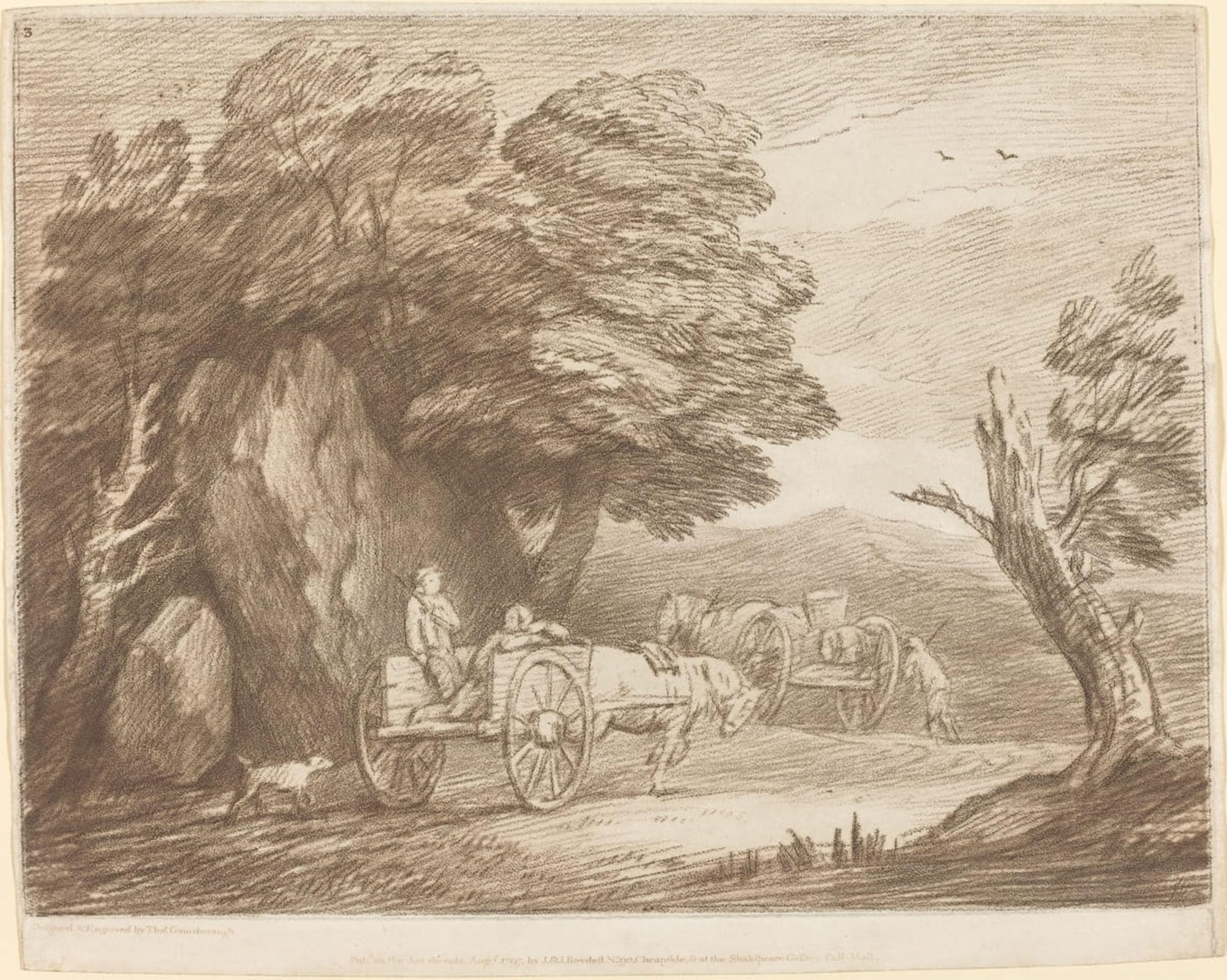 ARTXLXXBN Famous Prints Artwork Pictures Poster Painting Art Wooded Landscape with Two Country Carts and Figures by Gainsborough Artwork Landscape Pictures for Home Decor 60x90cm
