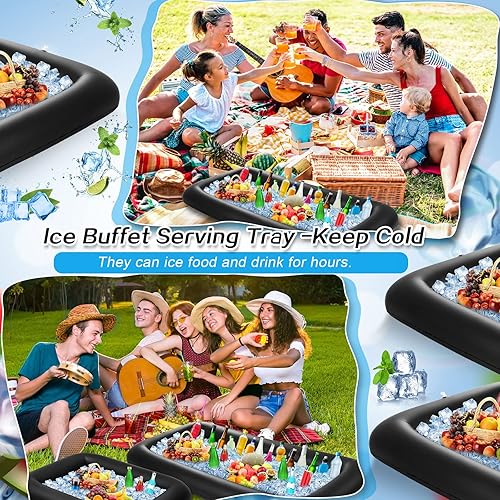 Miniatura 4 de Leitee 4 barras inflables para servir hielo, bandeja para servir bufé, enfriador de bebidas para fiesta en la piscina, bandeja de hielo inflable,