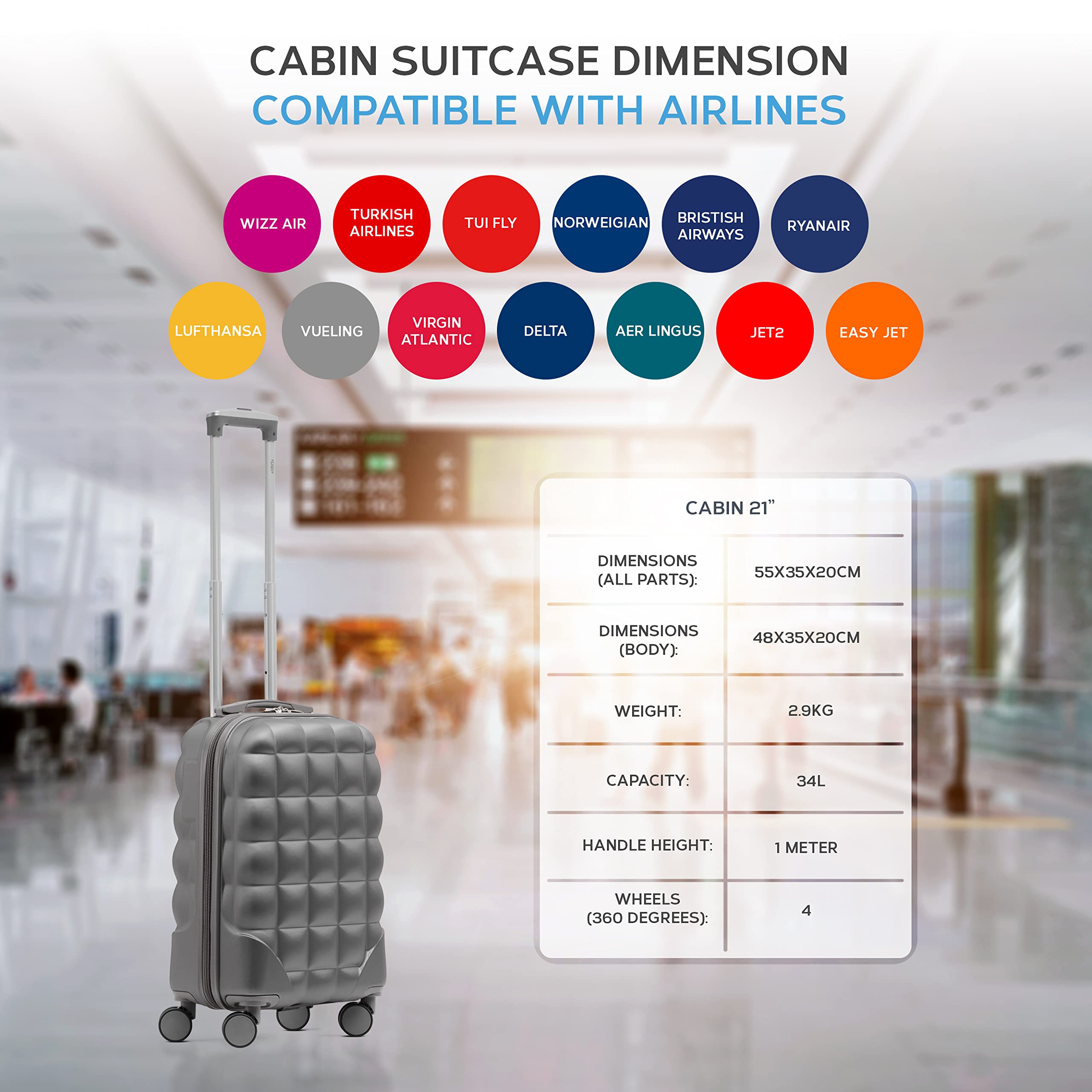 Flight Knight Set of 2 Bubble Suitcase - Lightweight Super Strong Carry On Luggage - Ryanair easyJet Jet2 Approved - 8 Wheel Carry Cabin Hardcase 55x35x20cm