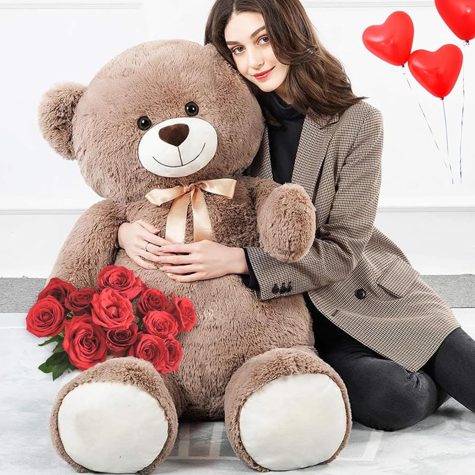 MorisMos Giant Teddy Bear 130cm, XXL Dark Brown Teddy for Girlfriend, Big Cute Soft Bear 1.3m Large Fluffy Teddies Plush Soft Toy Gift for Kids Her Wife Birthday Mothers Day Decor