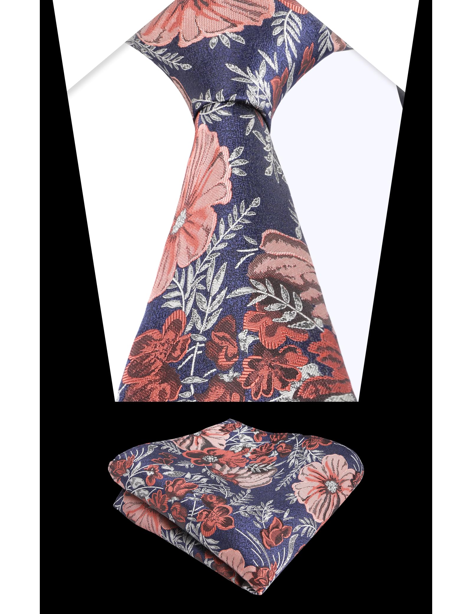 Alizeal Juego de corbata y pañuelo para hombre, diseño floral sedoso para boda, fiesta, corbata y pañuelo
