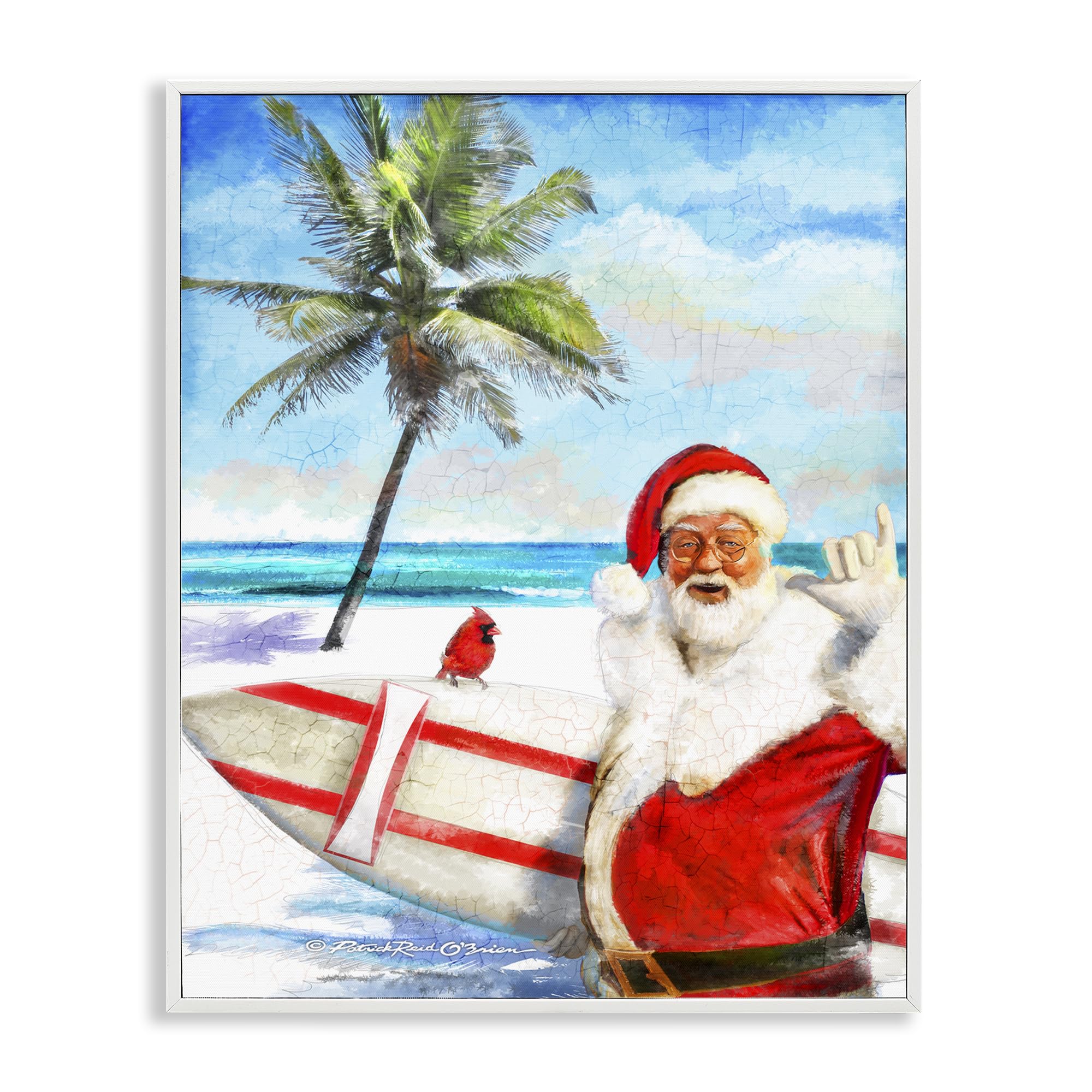 Stupell Industries Surfing Santa at Beach Framed Giclee Wall Art, Design by Patrick Reid Obrien