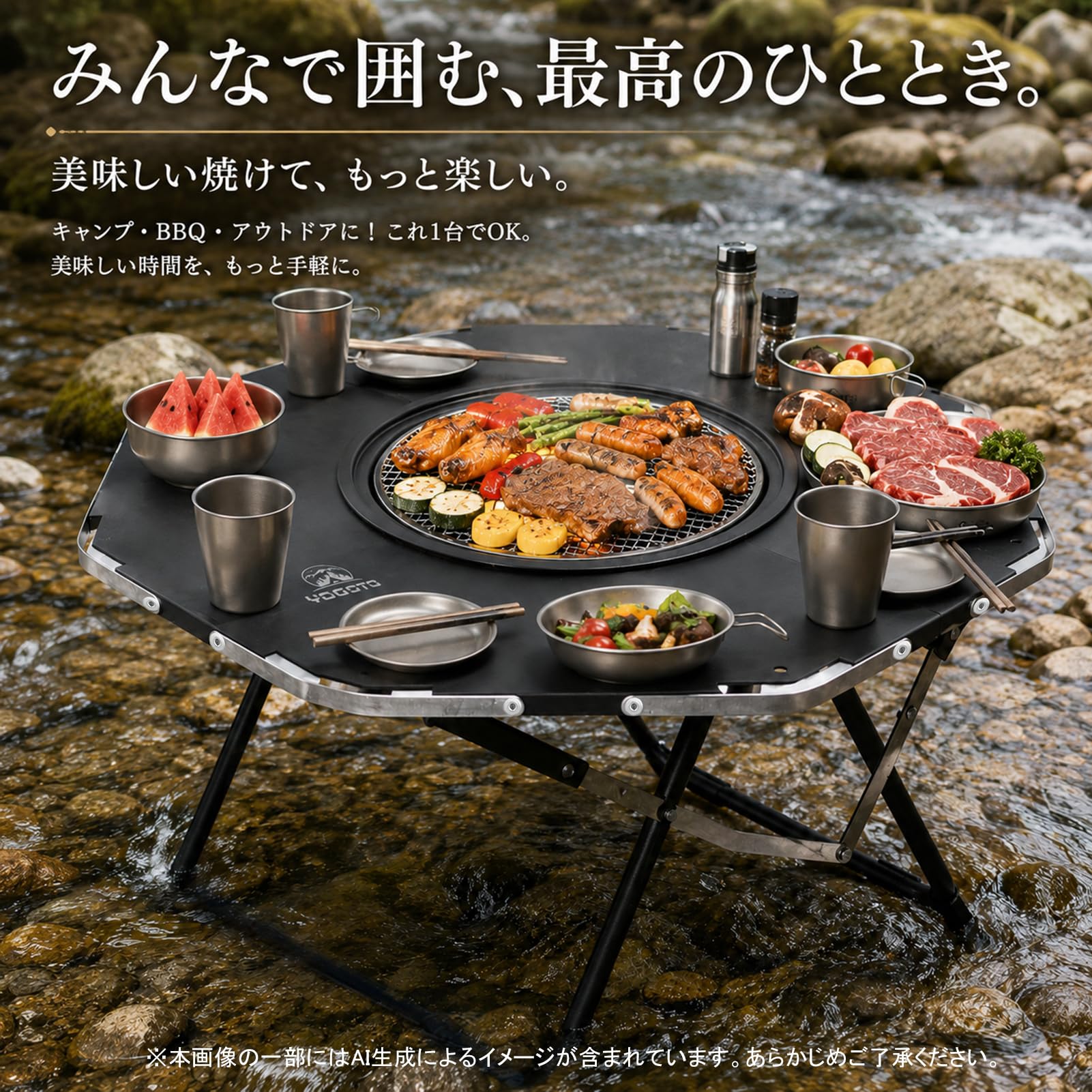 焚き火台 バーベキューコンロ グリル キャンプ用 テーブル Amazon.co.jp: アウトドアテーブル グリル対応 囲み型テーブル 八角形