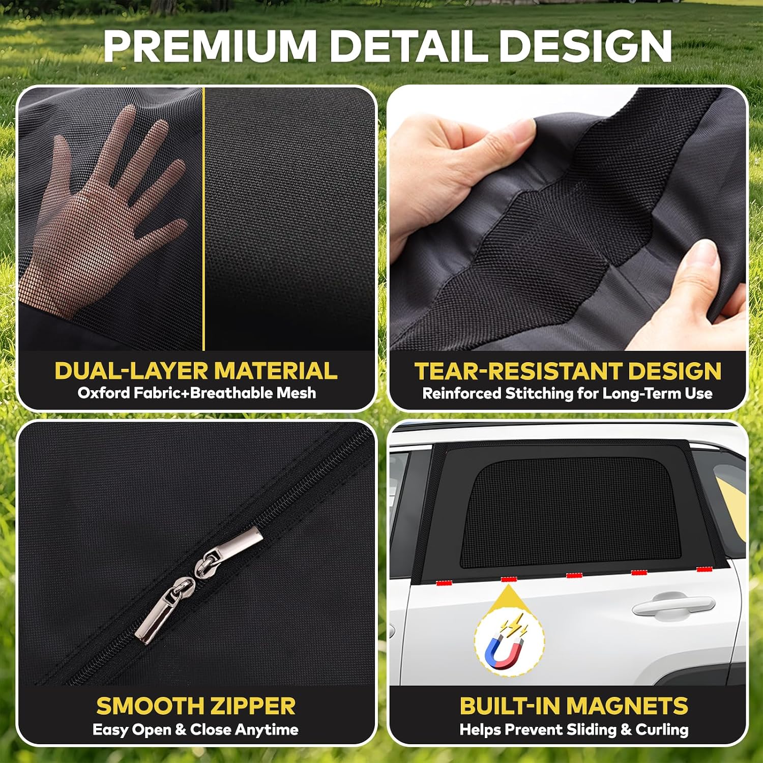 XCBYT Rear Side Window Cover for 2019-2024 RAV4, Double-Layer Privacy Window Shade with Breathable Mesh, Car Camping Window Cover for Sleeping, Easy Slip-On Installation, Rear Seat Privacy Screen