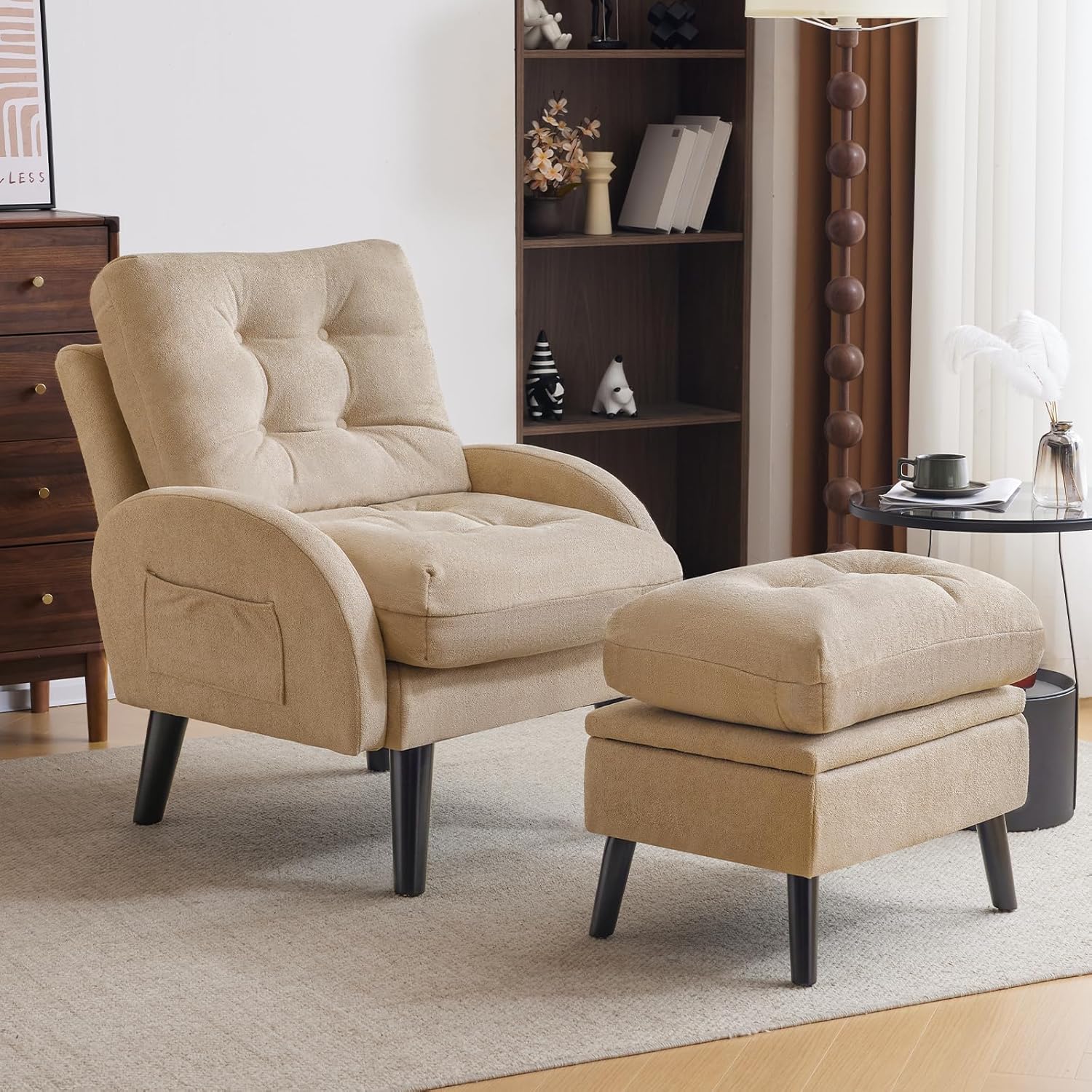 Amazon.com: ELUCHANG Accent Chairs with Ottoman, Upholstered Comfy Armchair with Adjustable ...