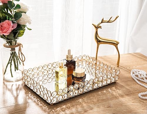 Miniatura 2 de Feyarl Bandeja de perfume de maquillaje de cristal, bandeja decorativa con espejo para el cuidado de la piel para decoración del hogar, tocador,