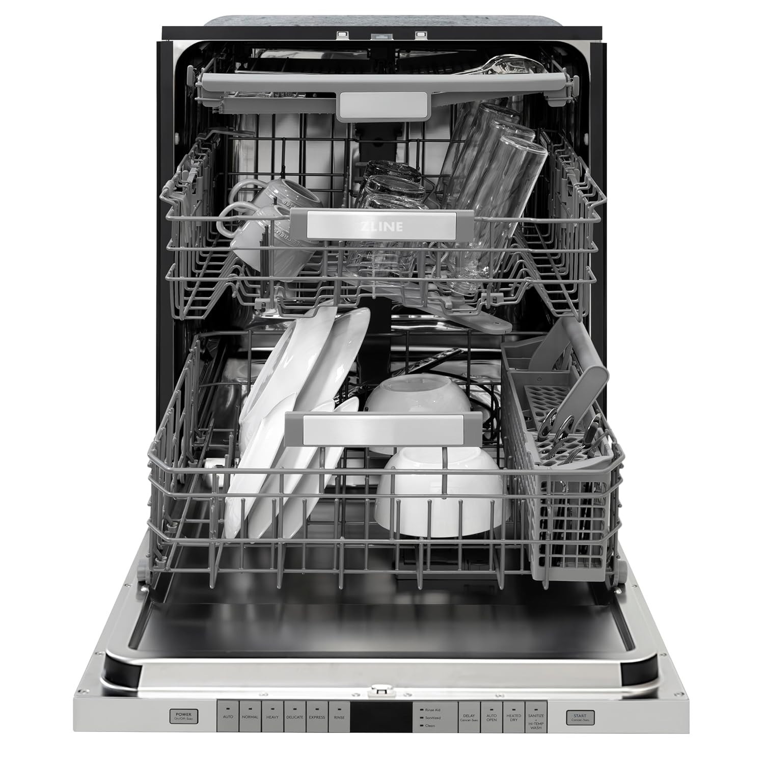 ZLINE Autograph Edition 24" Monument Series 3rd Rack Top Touch Control Tall Tub Dishwasher in Custom Panel Ready with Polished Gold Handle, 45dBa (DWMTZ-24-G)